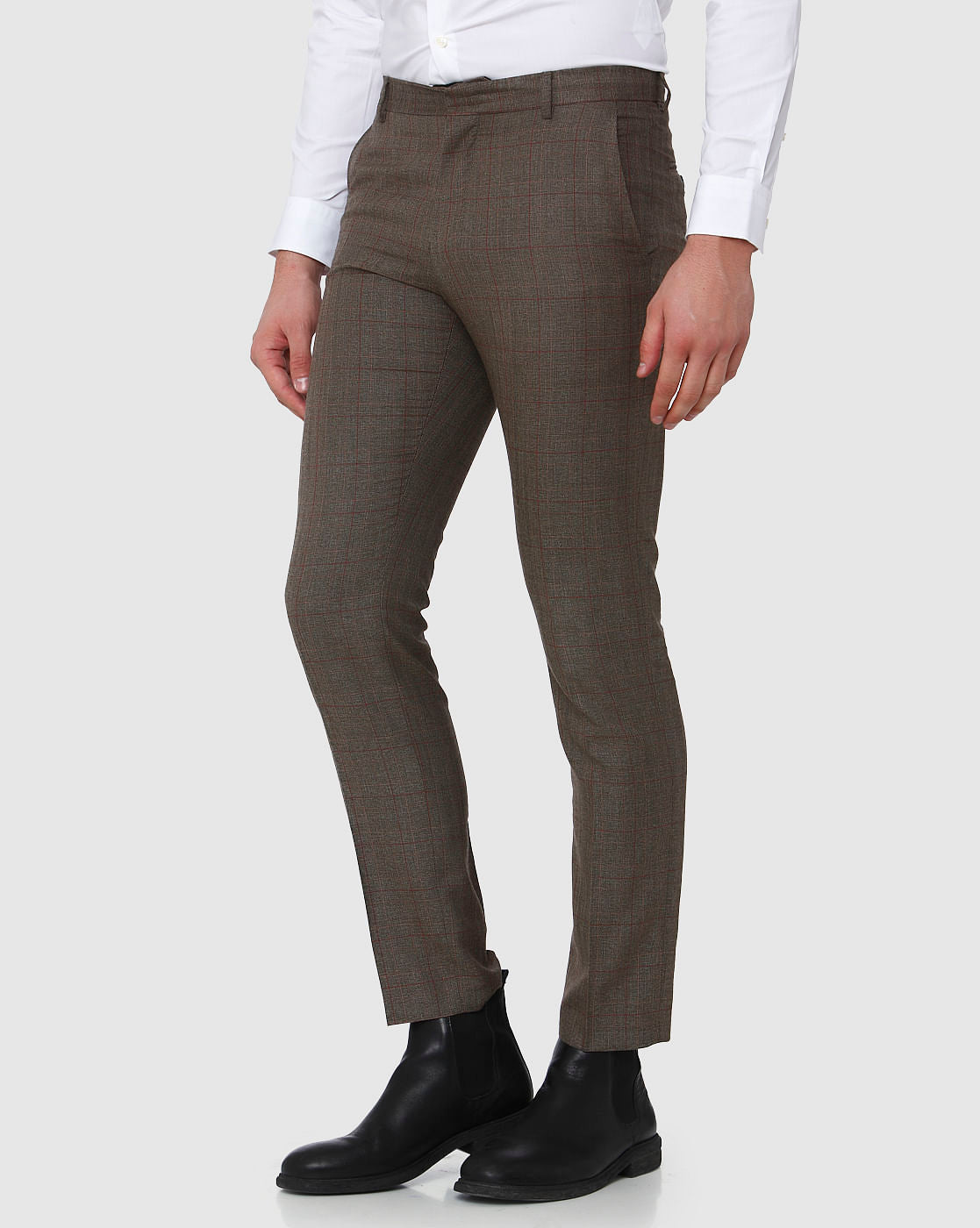 Brown Check Slim Fit Trousers