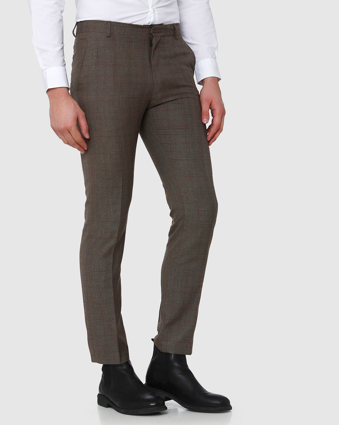 Brown Check Slim Fit Trousers