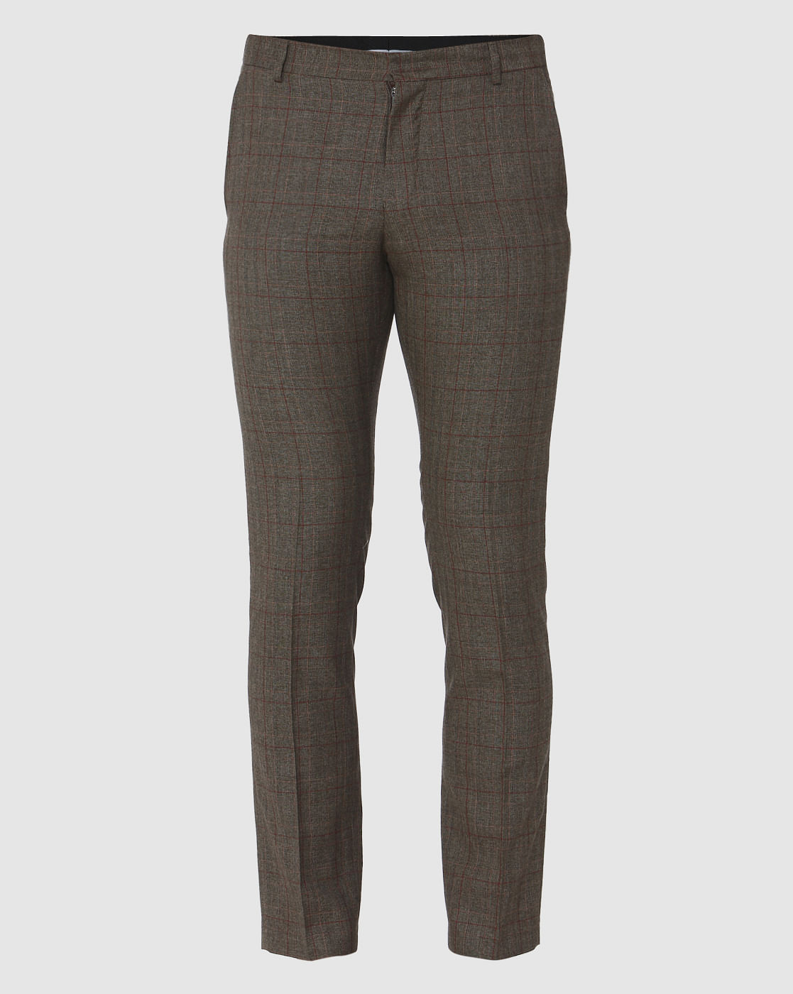 Brown Check Slim Fit Trousers