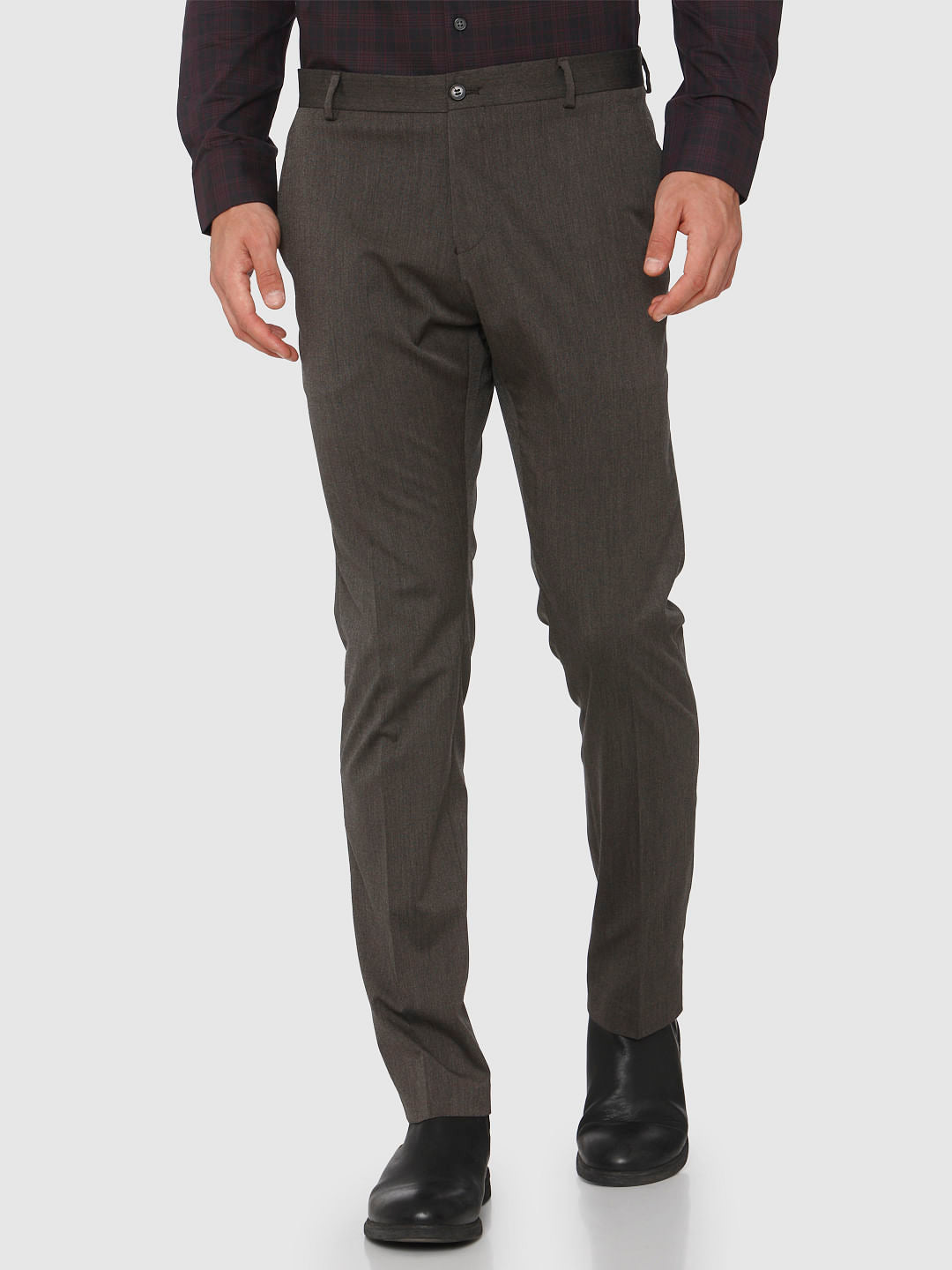 Brown Mid Rise Formal Trousers