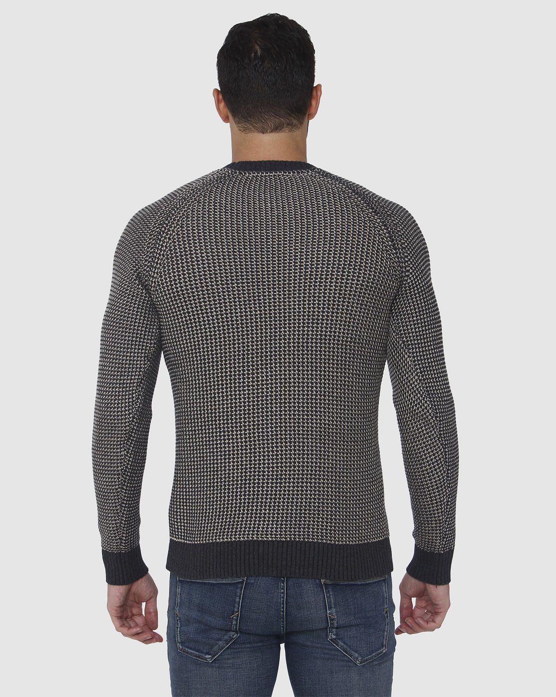 Black Textured Crew Neck Pullover