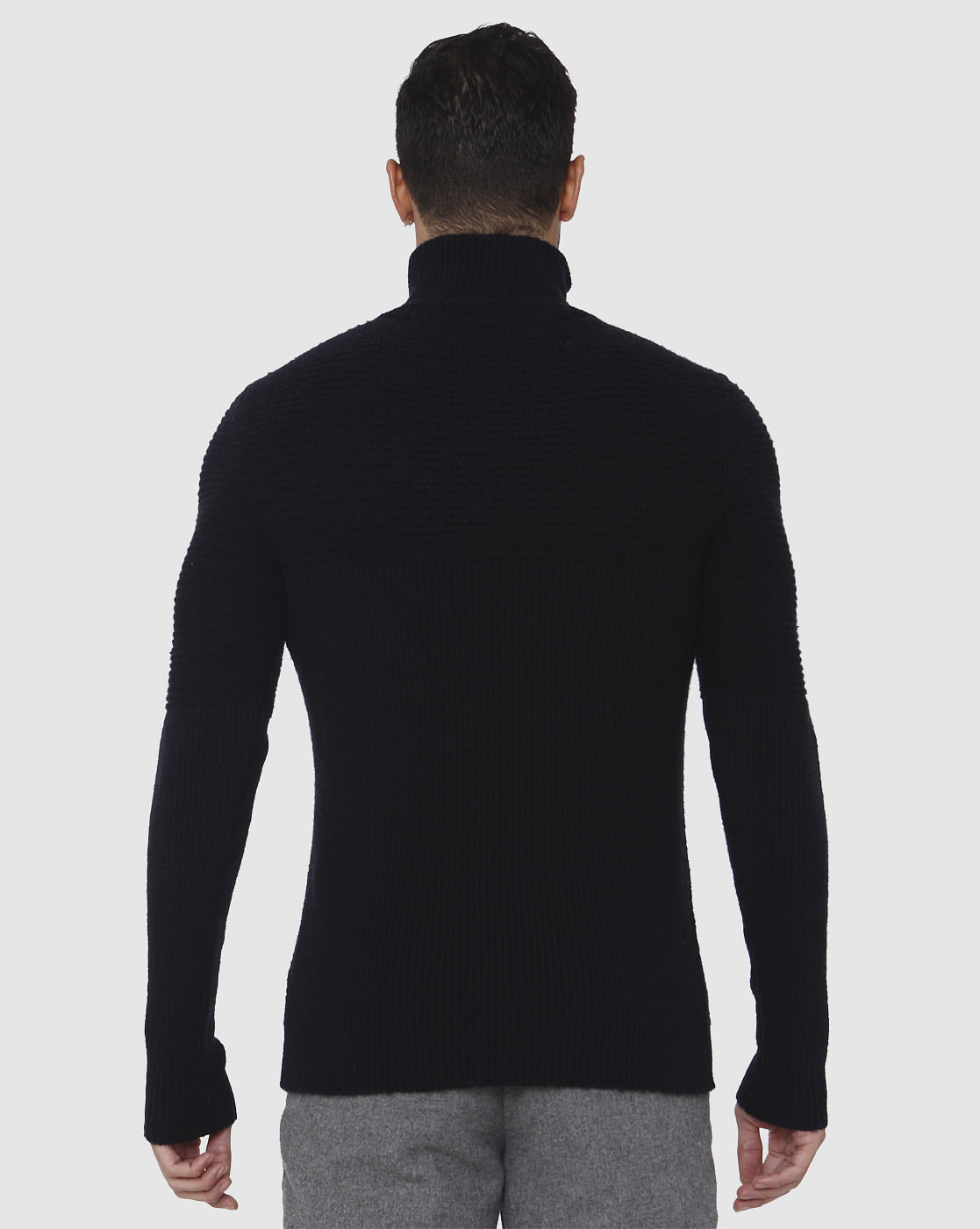 Black High Neck Ribbed Pullover