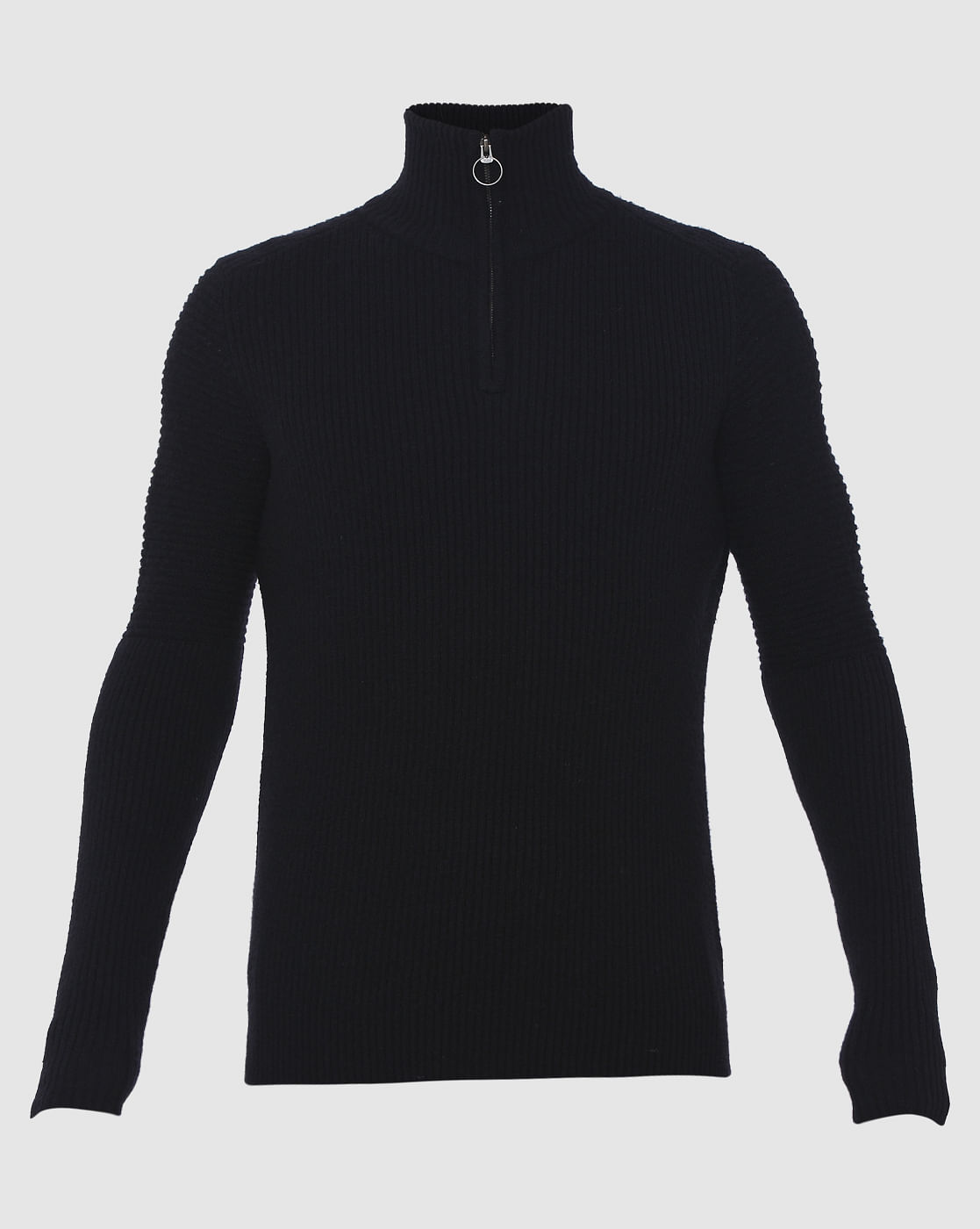 Black High Neck Ribbed Pullover