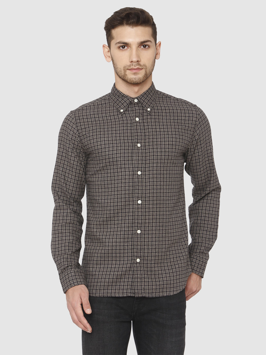 Brown Check Full Sleeves Shirt