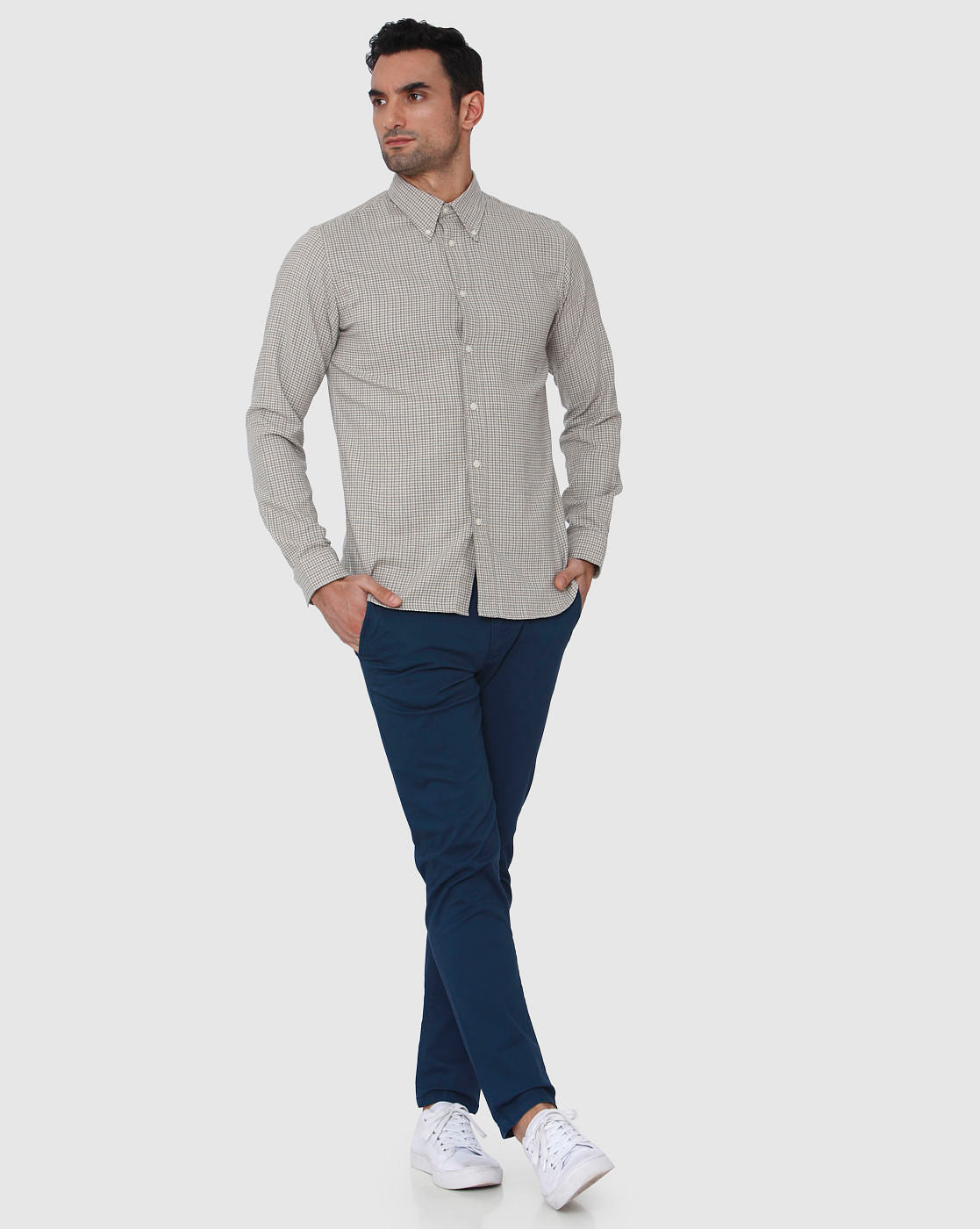 Grey Check Full Sleeves Shirt
