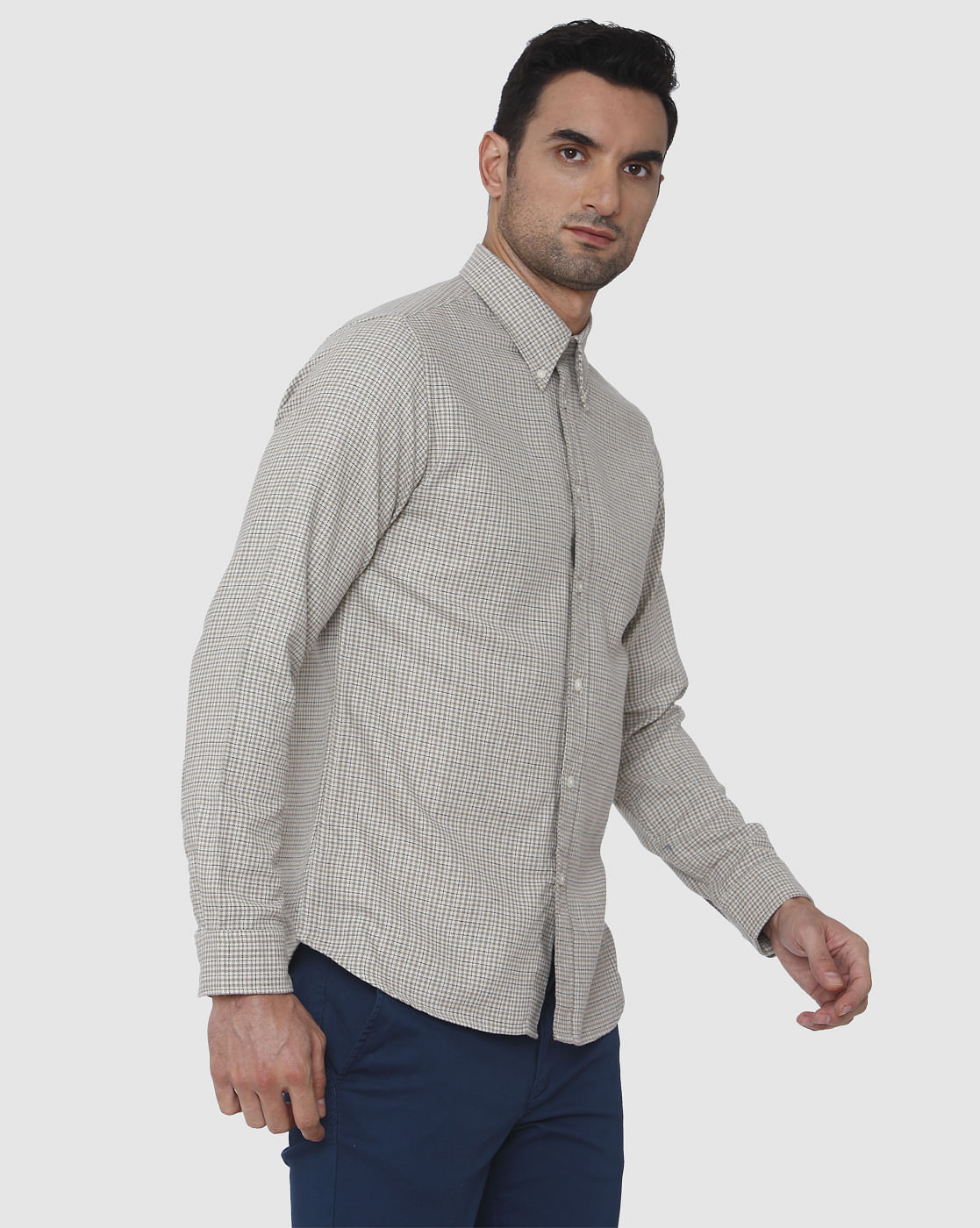 Grey Check Full Sleeves Shirt