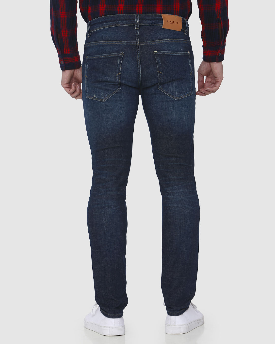 Dark Blue Knee Ripped Leon Slim Fit Jeans