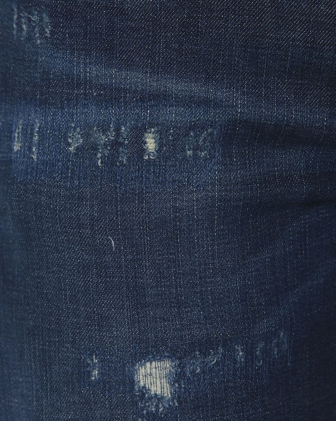 Dark Blue Knee Ripped Leon Slim Fit Jeans