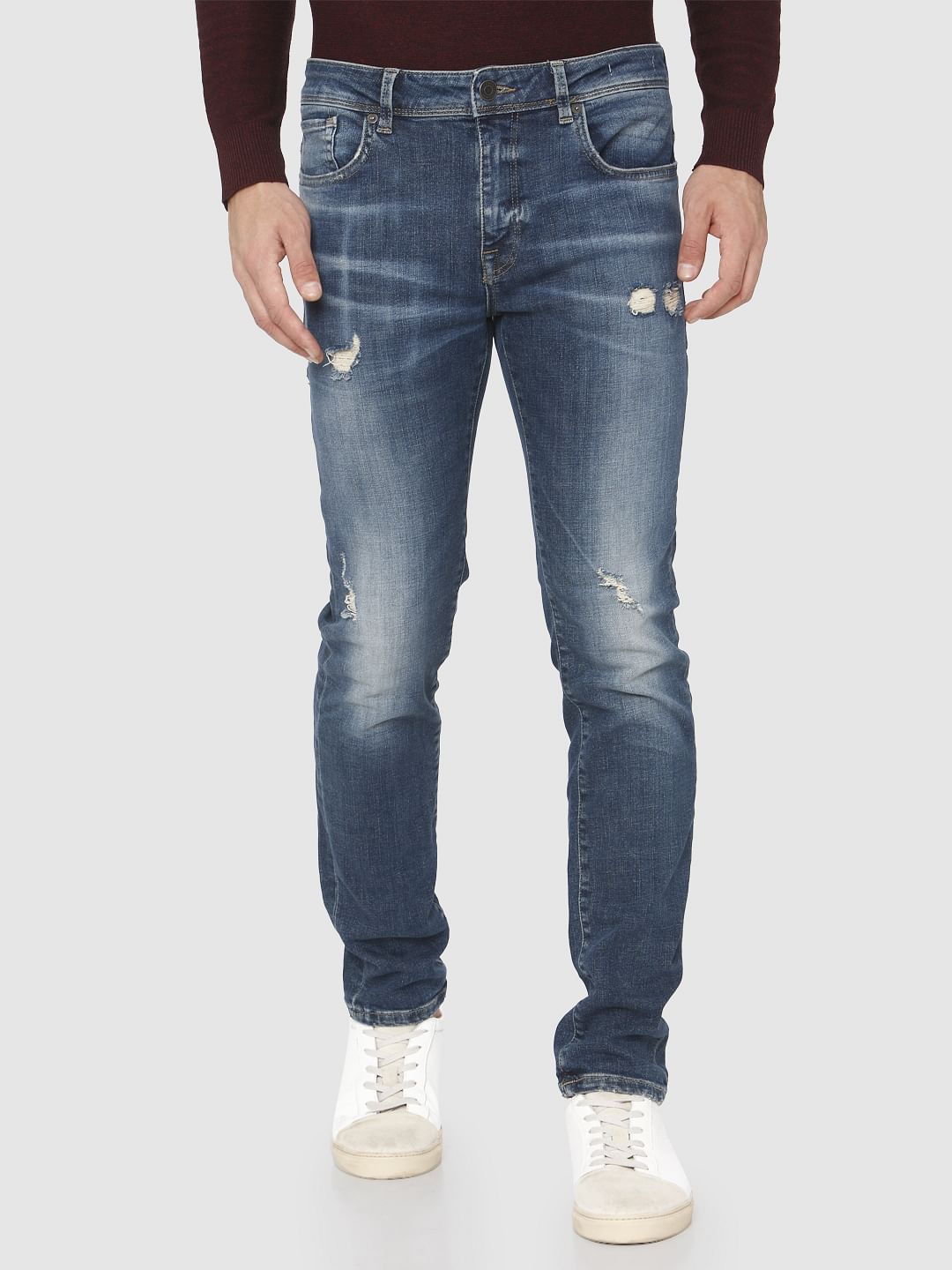 Blue Ripped Leon Slim Fit Jeans