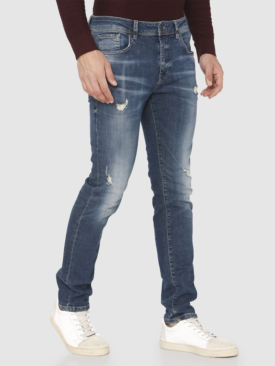 Blue Ripped Leon Slim Fit Jeans