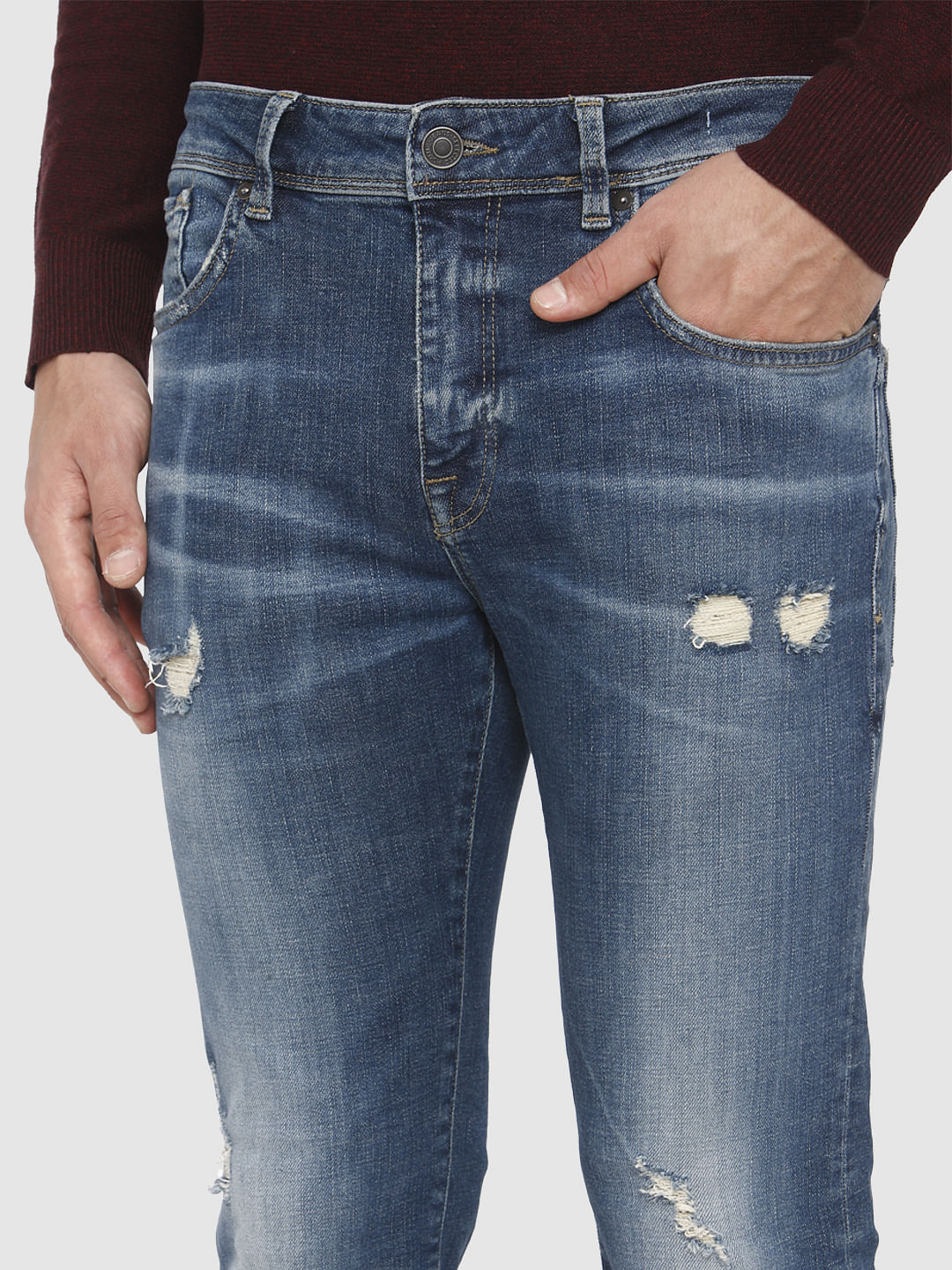 Blue Ripped Leon Slim Fit Jeans
