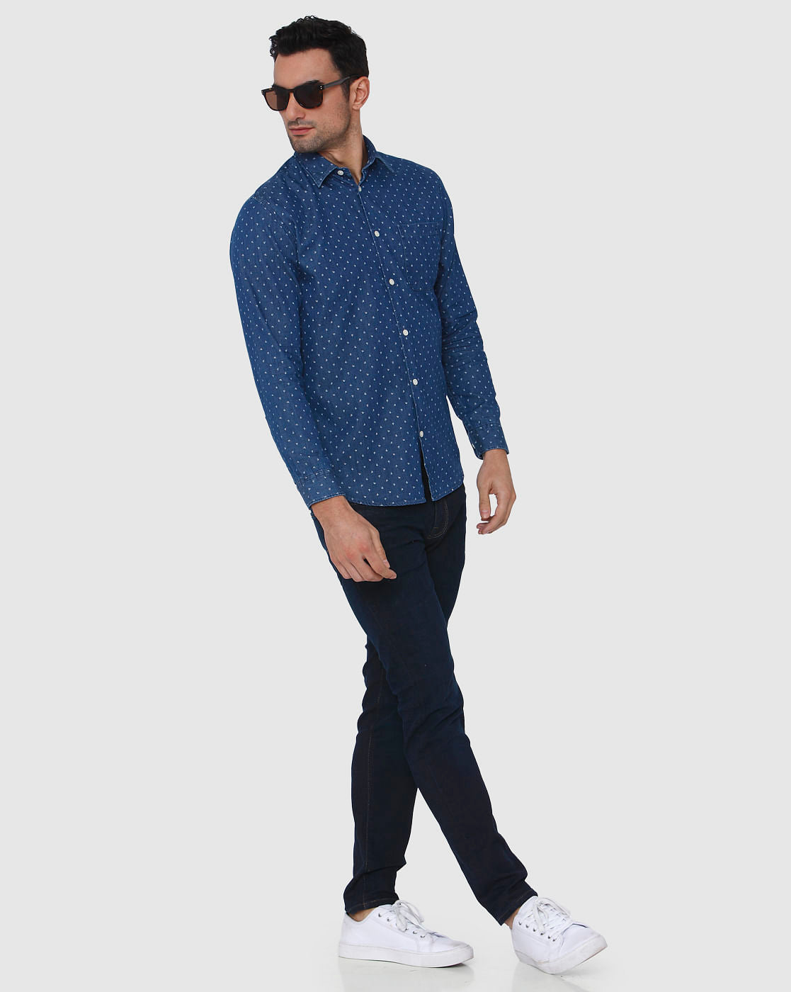 Blue Printed Full Sleeves Shirt