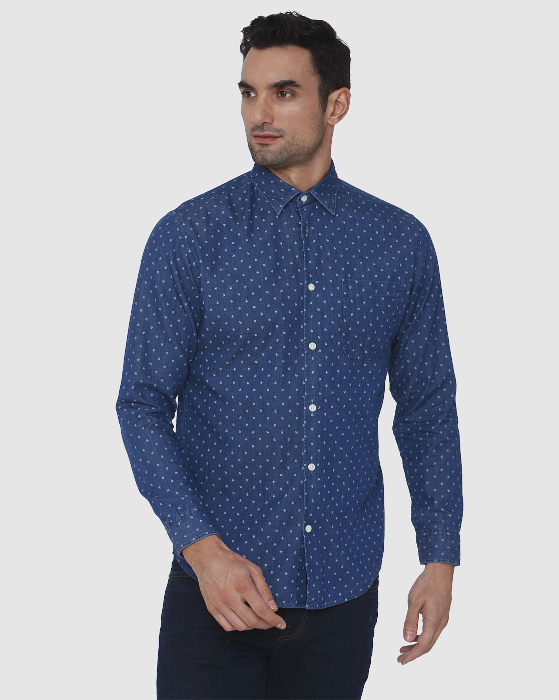 Blue Printed Full Sleeves Shirt