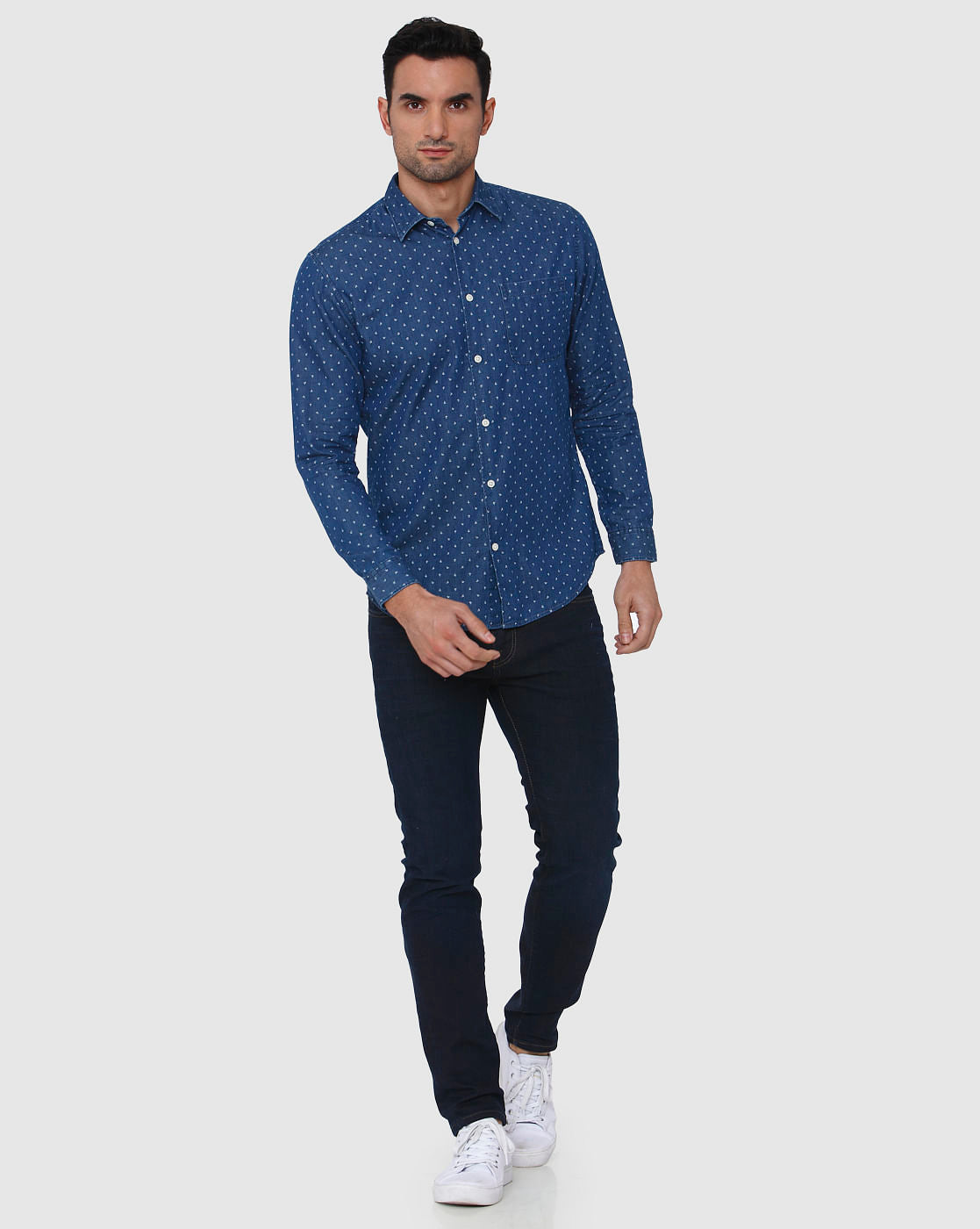 Blue Printed Full Sleeves Shirt