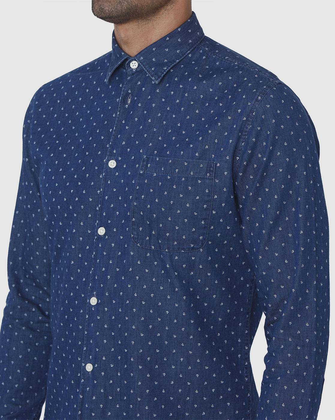 Blue Printed Full Sleeves Shirt