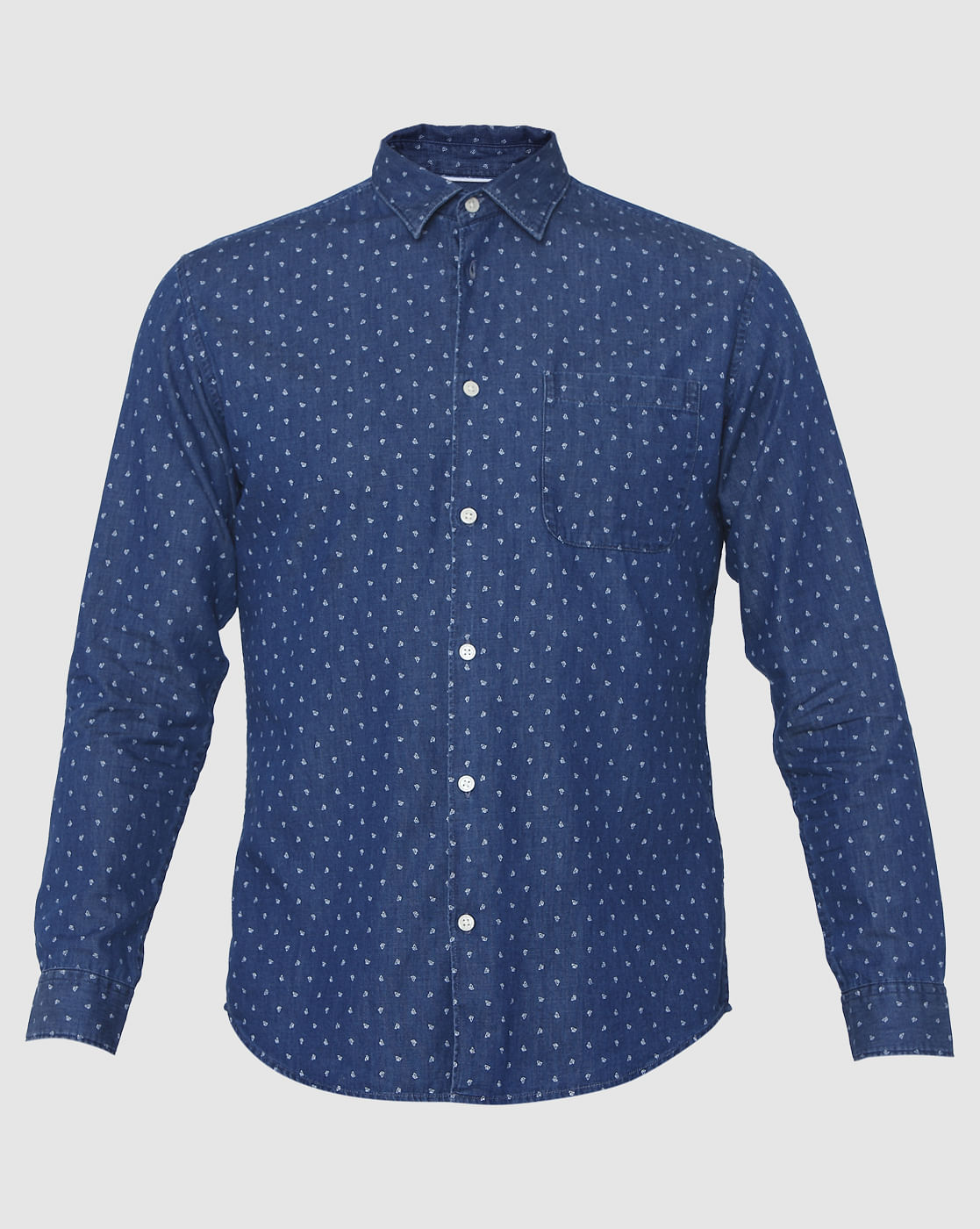 Blue Printed Full Sleeves Shirt