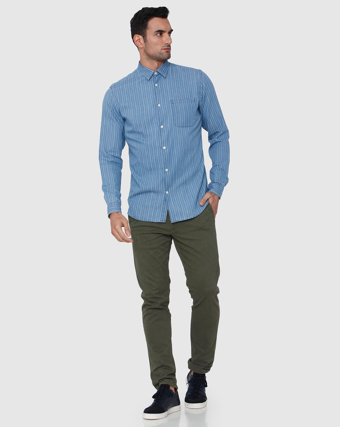 Blue Striped Full Sleeves Shirt