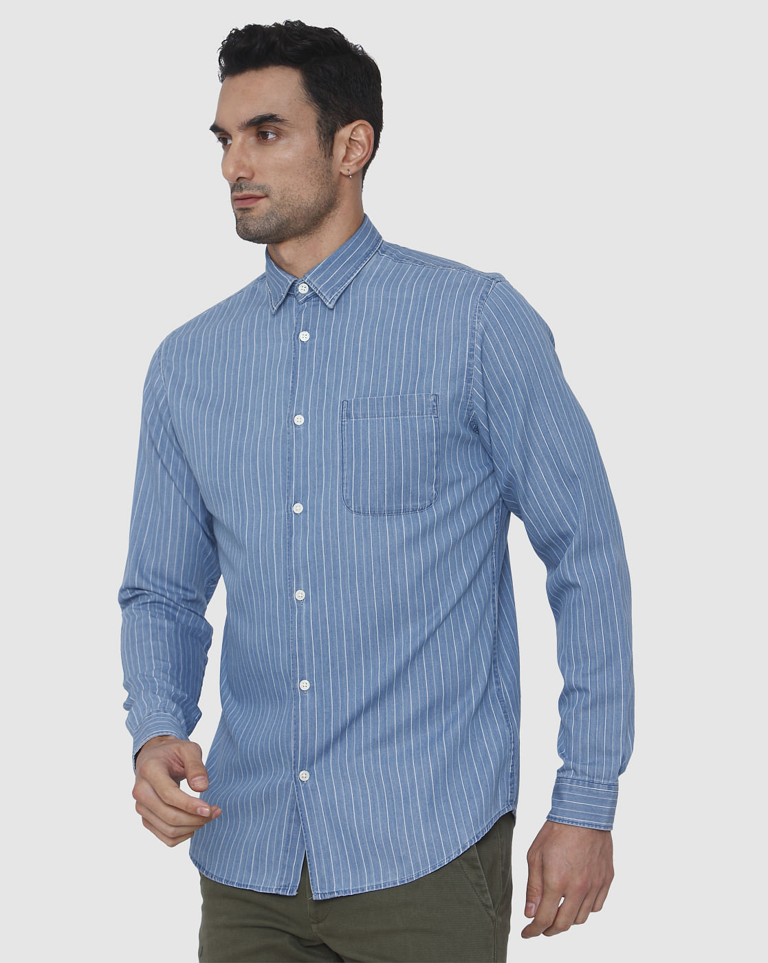 Blue Striped Full Sleeves Shirt