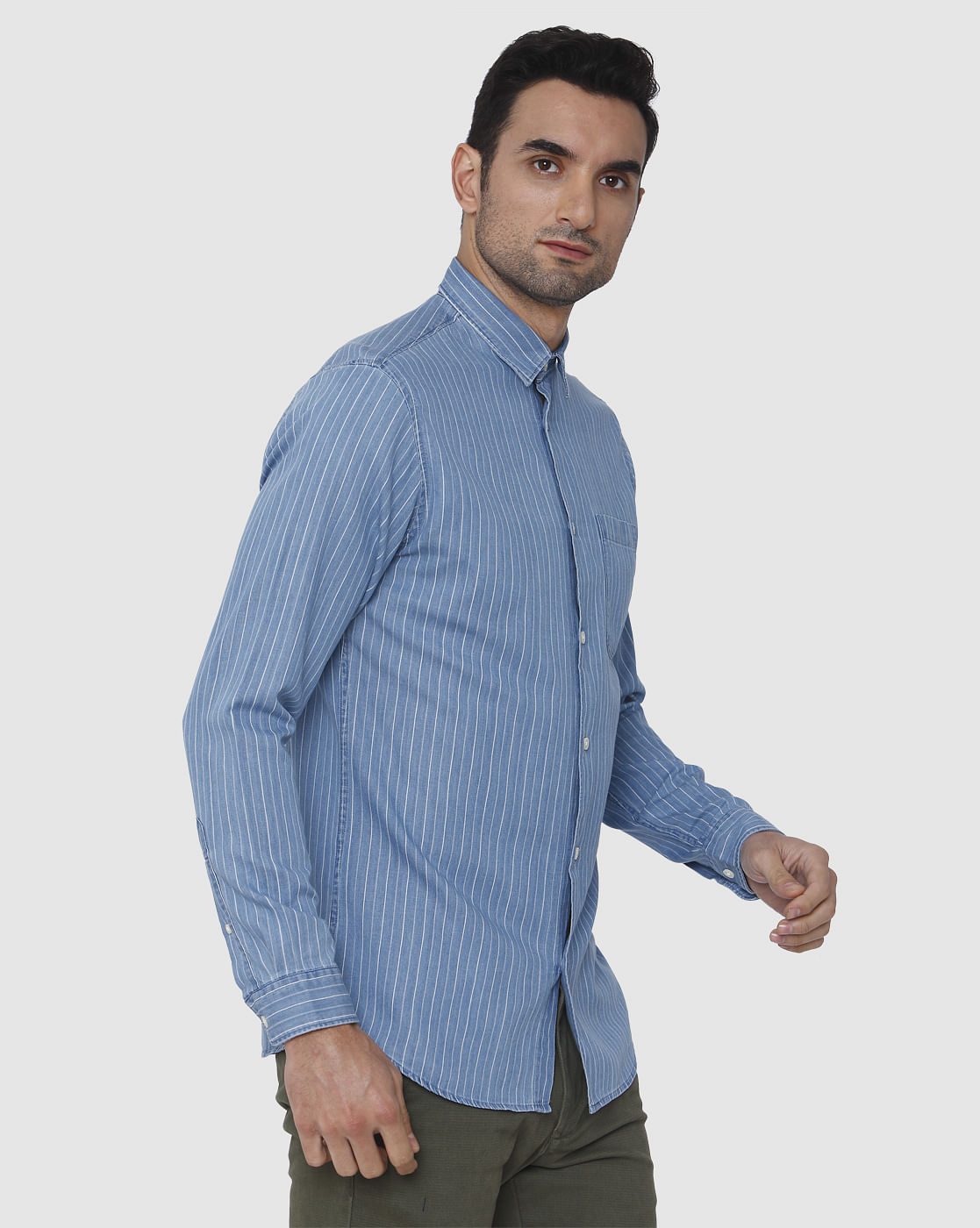 Blue Striped Full Sleeves Shirt
