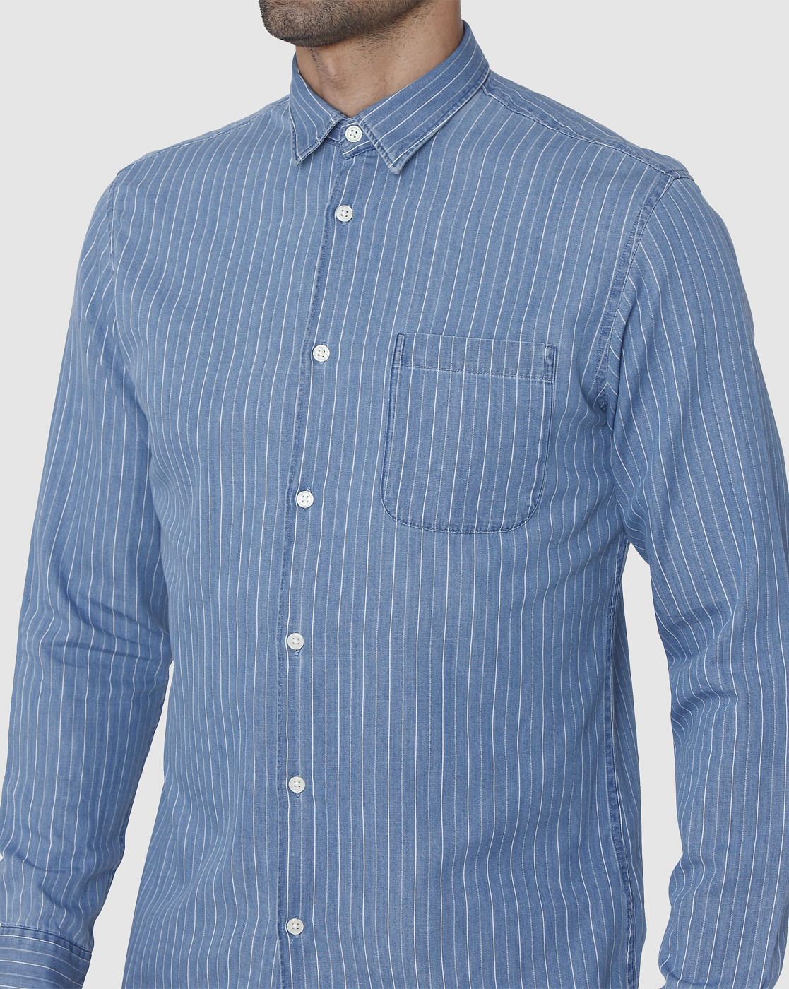Blue Striped Full Sleeves Shirt
