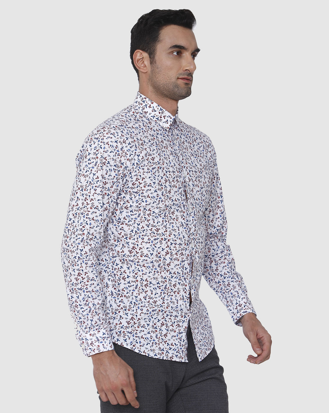 White Floral Print Full Sleeves Shirt