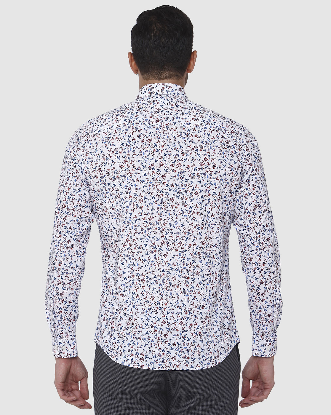 White Floral Print Full Sleeves Shirt