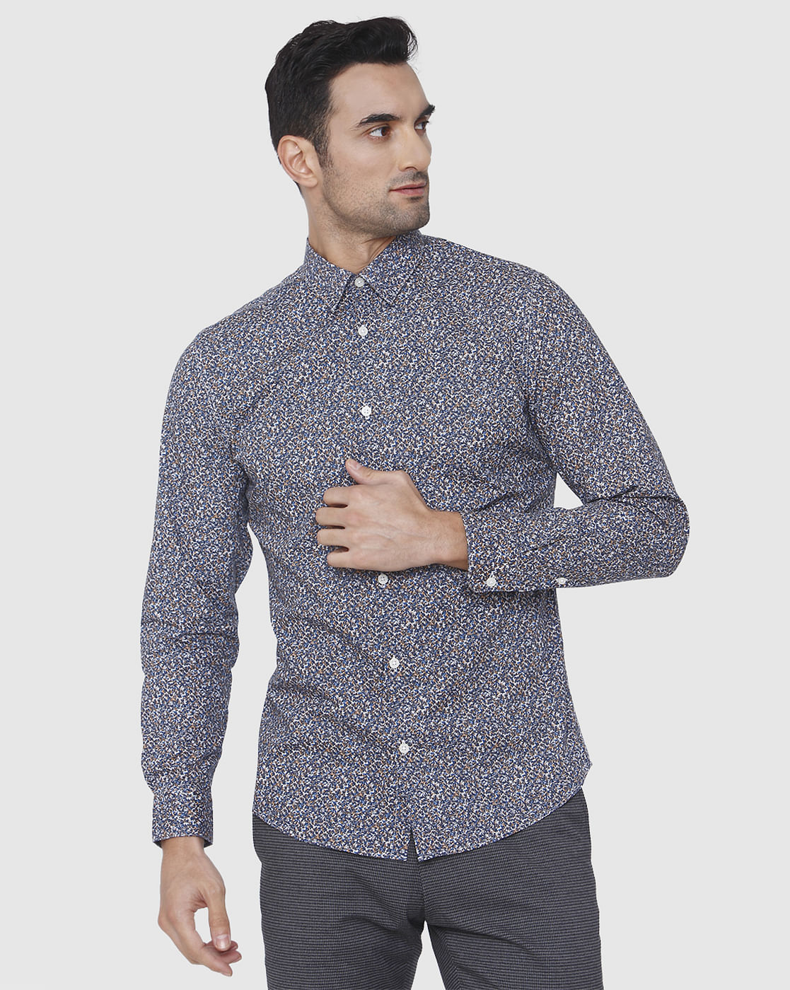 Blue Floral Print Full Sleeves Shirt