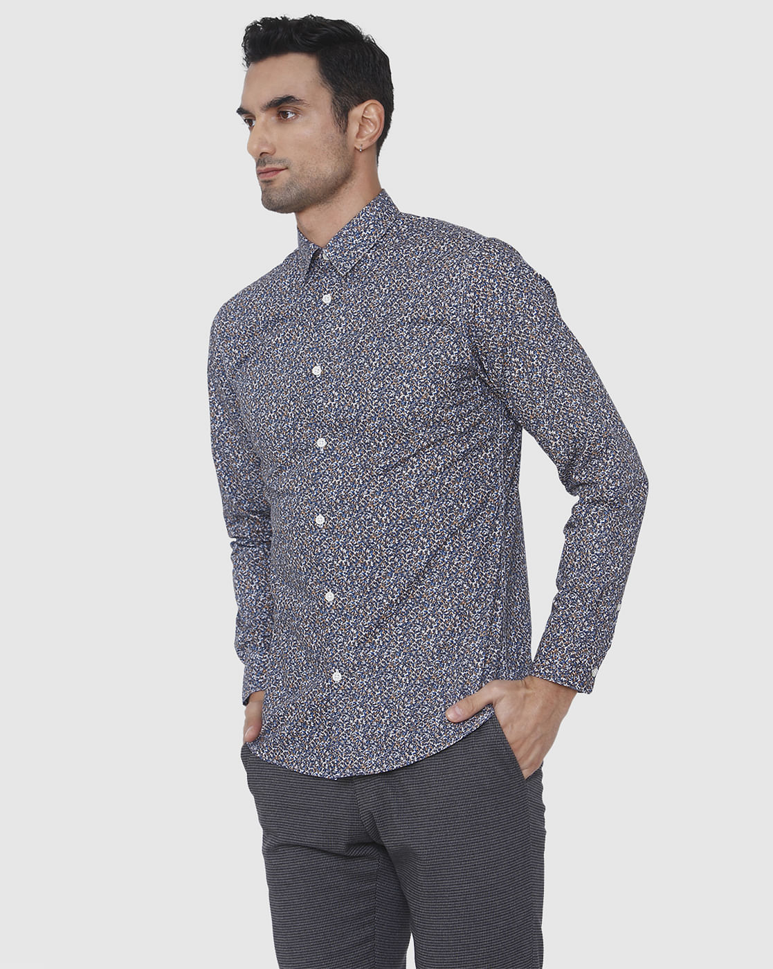 Blue Floral Print Full Sleeves Shirt