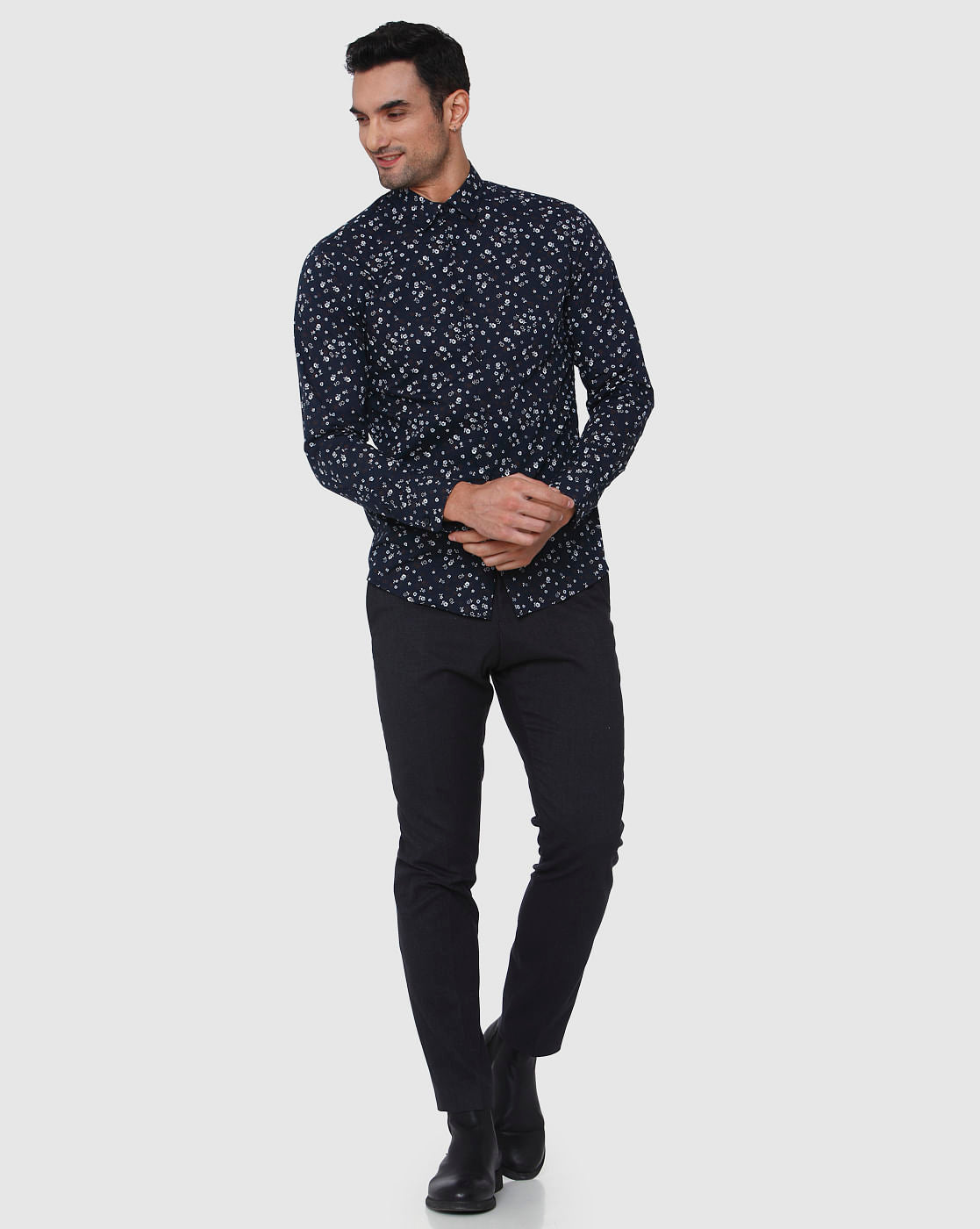 Blue Floral Print Full Sleeves Shirt