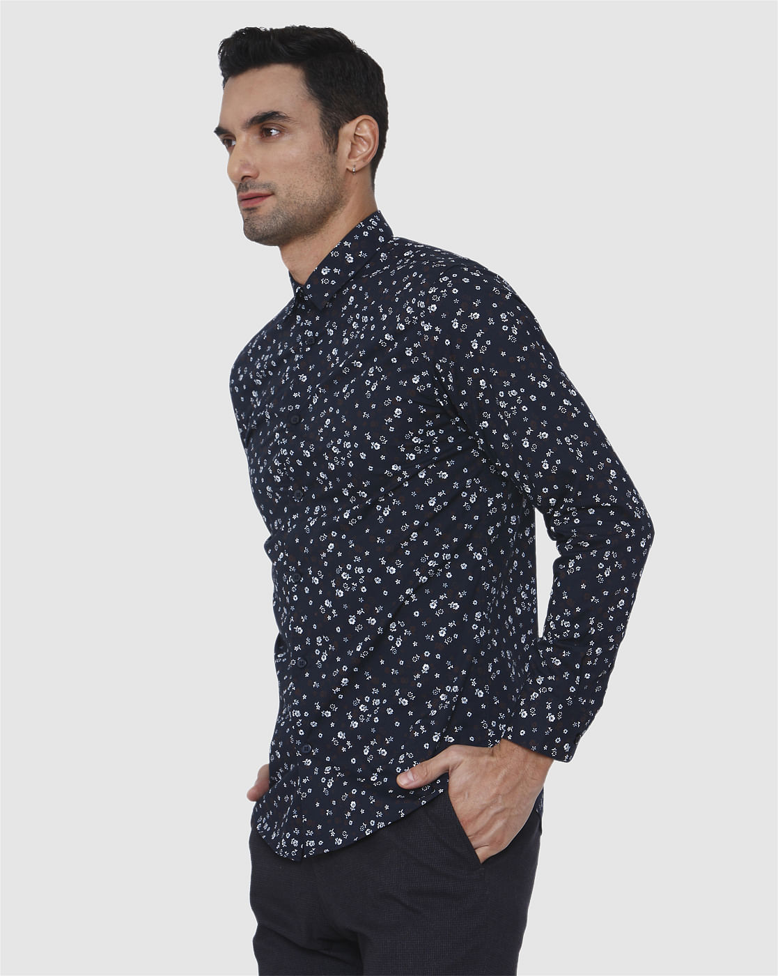 Blue Floral Print Full Sleeves Shirt