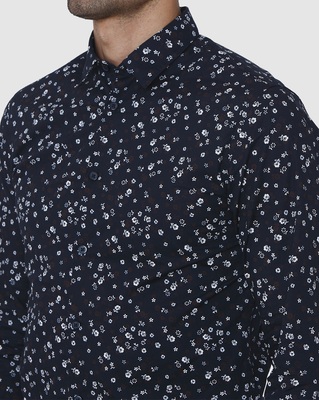 Blue Floral Print Full Sleeves Shirt