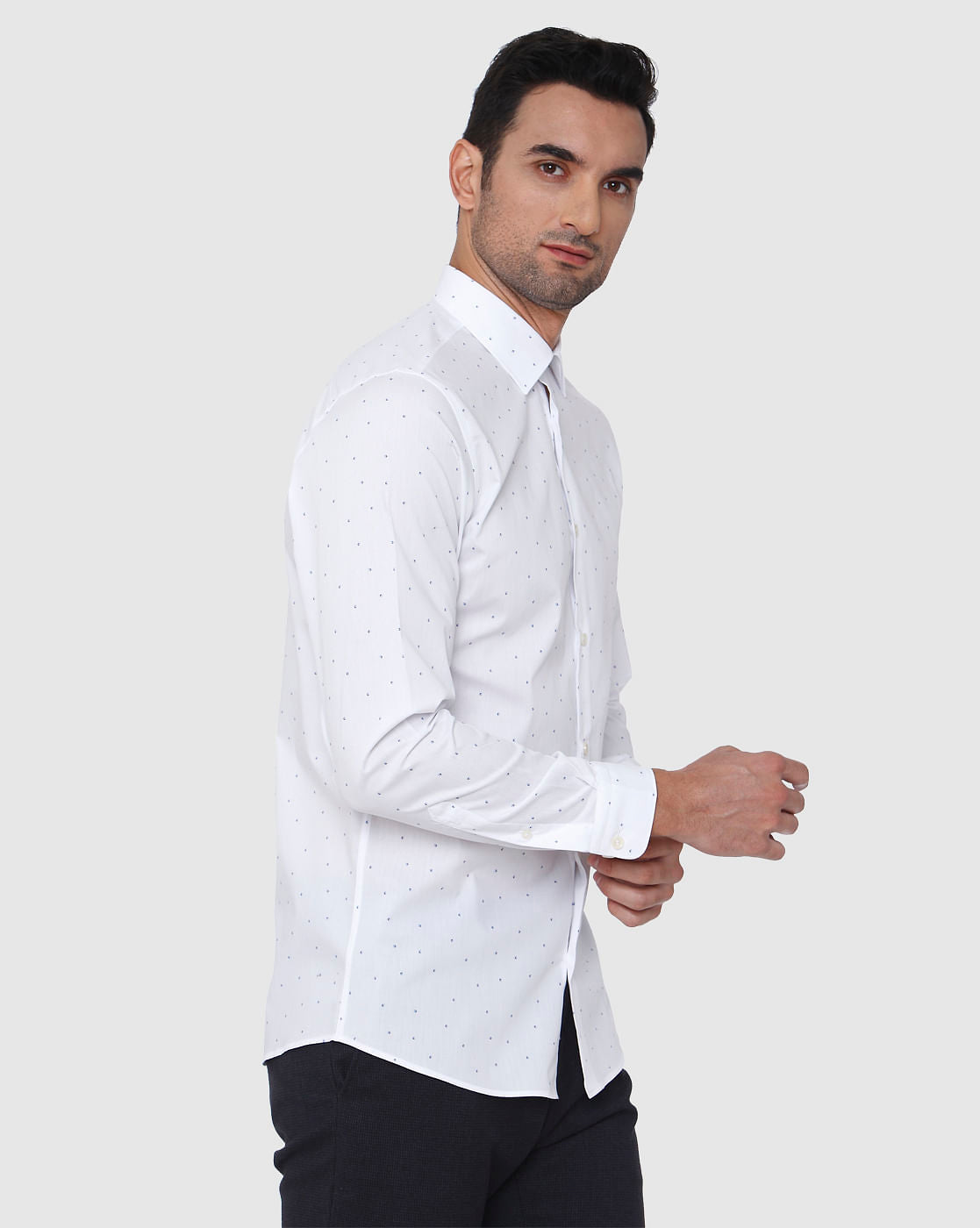 White All Over Dotted Print Full Sleeves Shirt