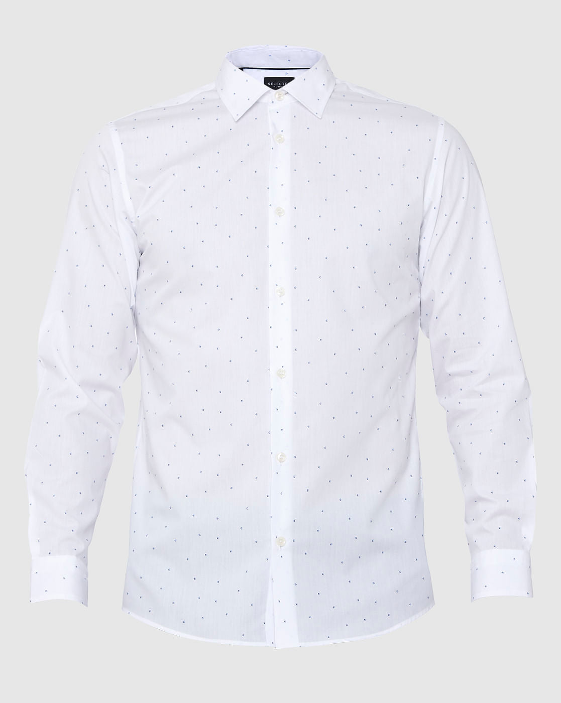 White All Over Dotted Print Full Sleeves Shirt