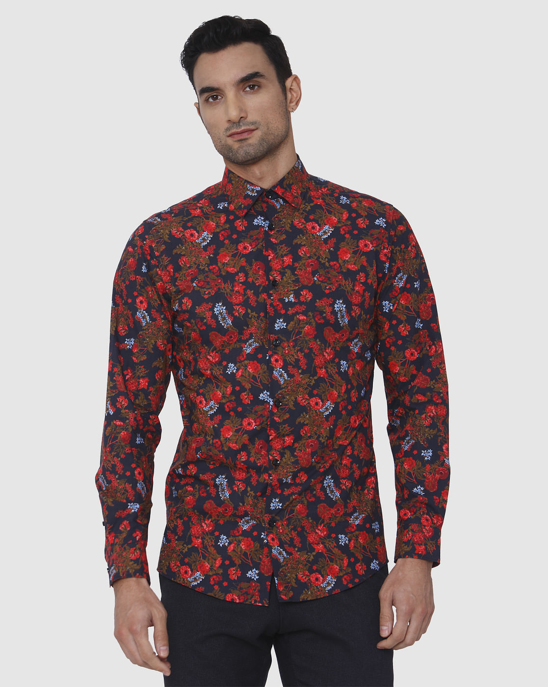 Red Floral Print Full Sleeves Shirt