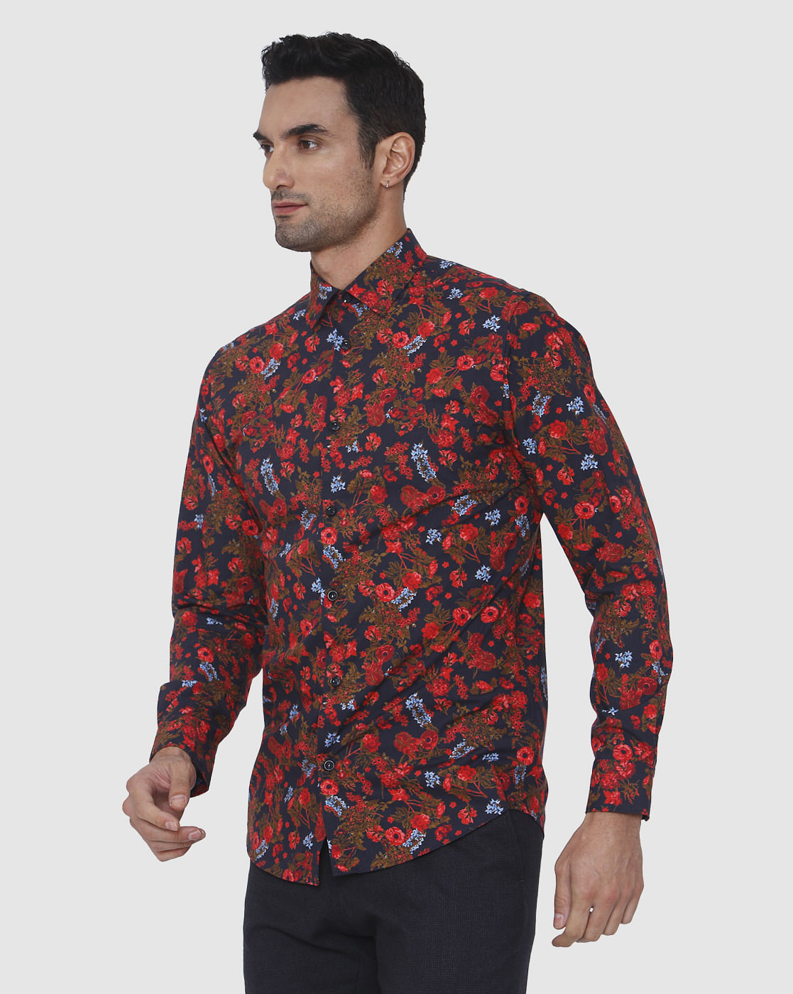 Red Floral Print Full Sleeves Shirt