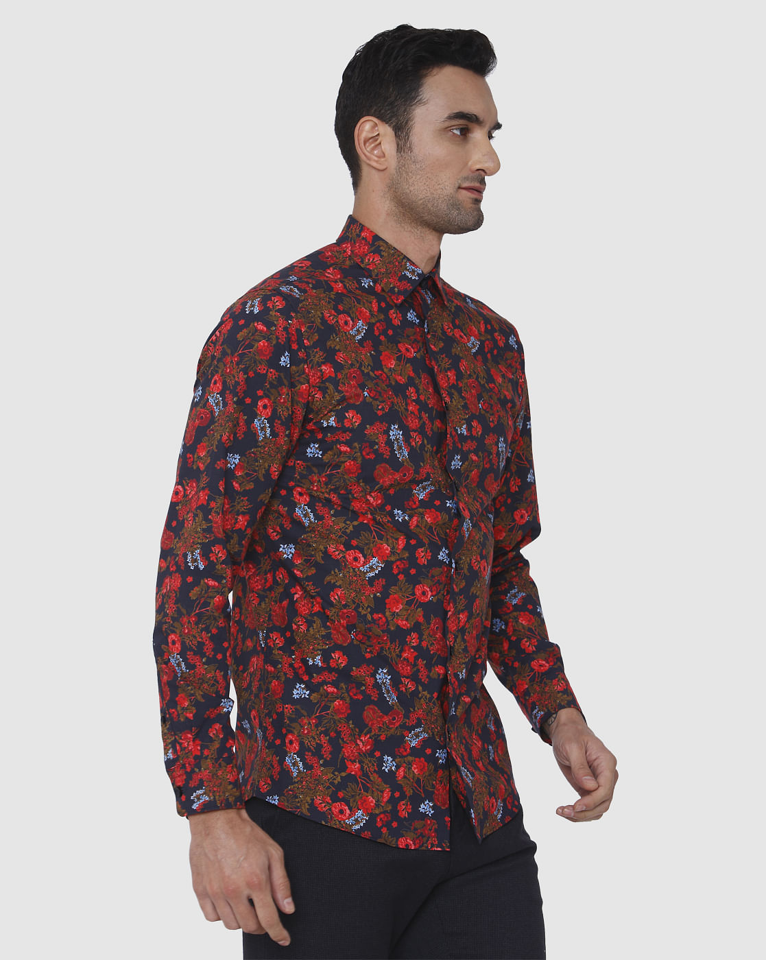 Red Floral Print Full Sleeves Shirt