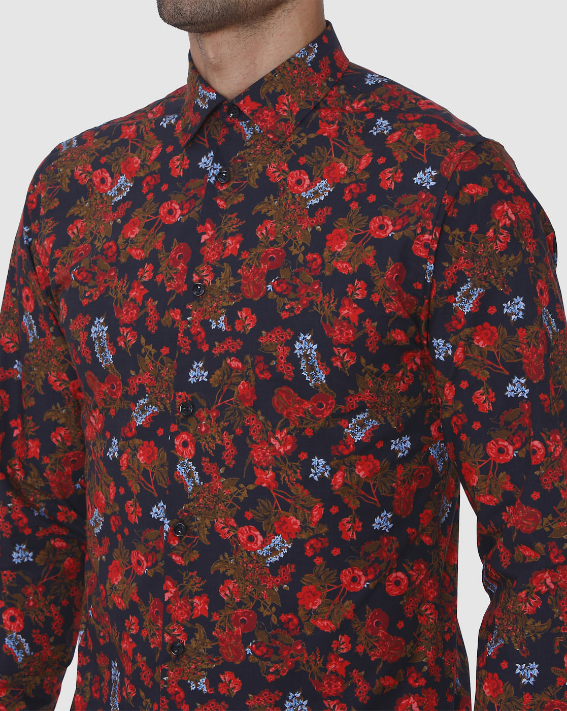 Red Floral Print Full Sleeves Shirt