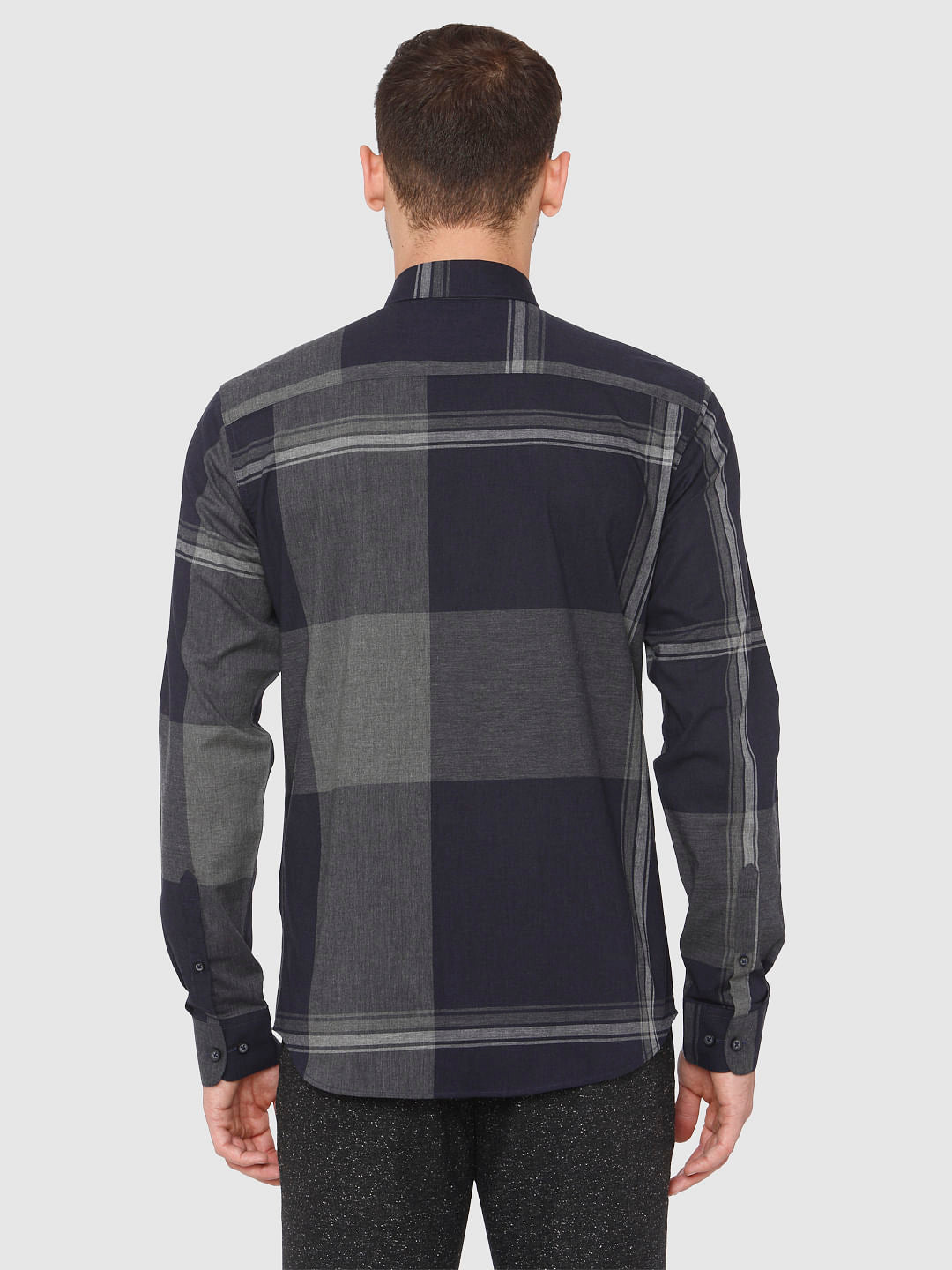 Navy Blue Check Full Sleeves Shirt
