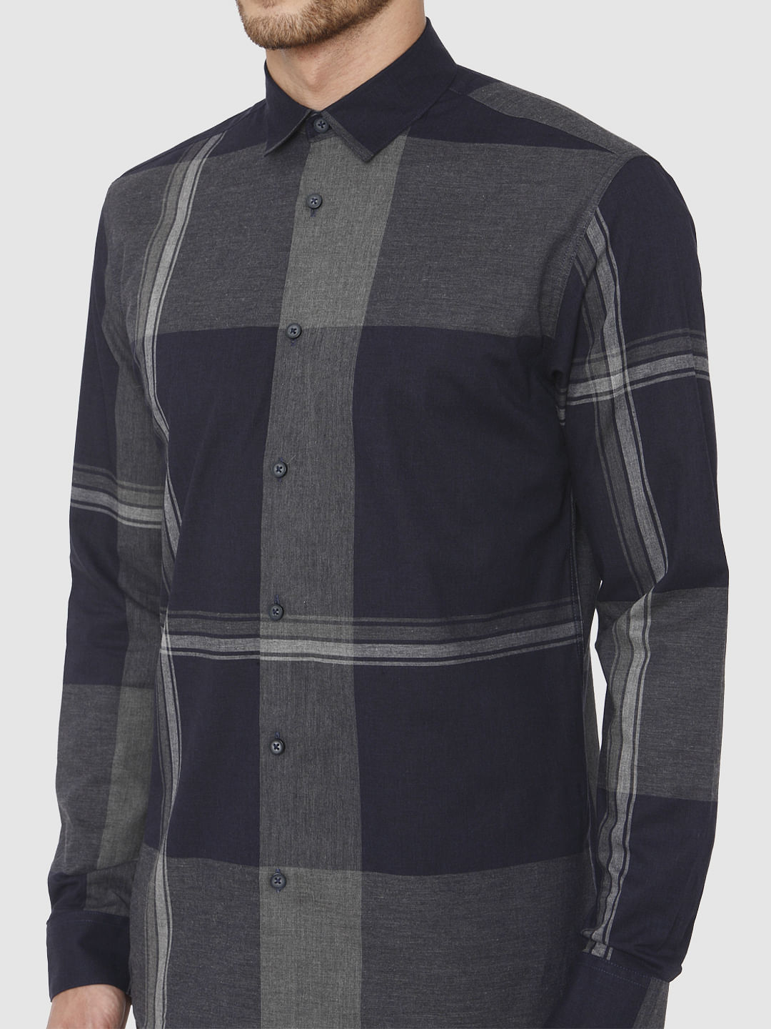 Navy Blue Check Full Sleeves Shirt