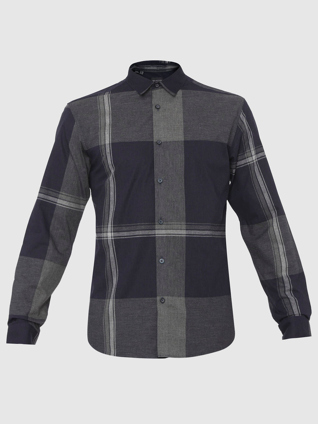 Navy Blue Check Full Sleeves Shirt