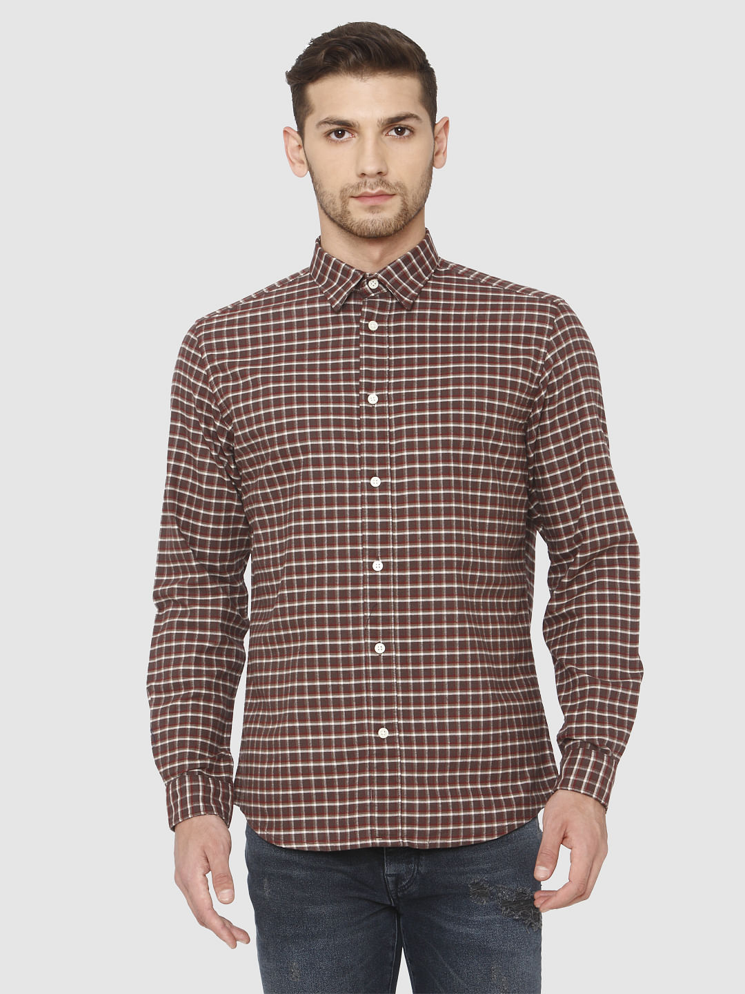 Brown Check Full Sleeves Shirt
