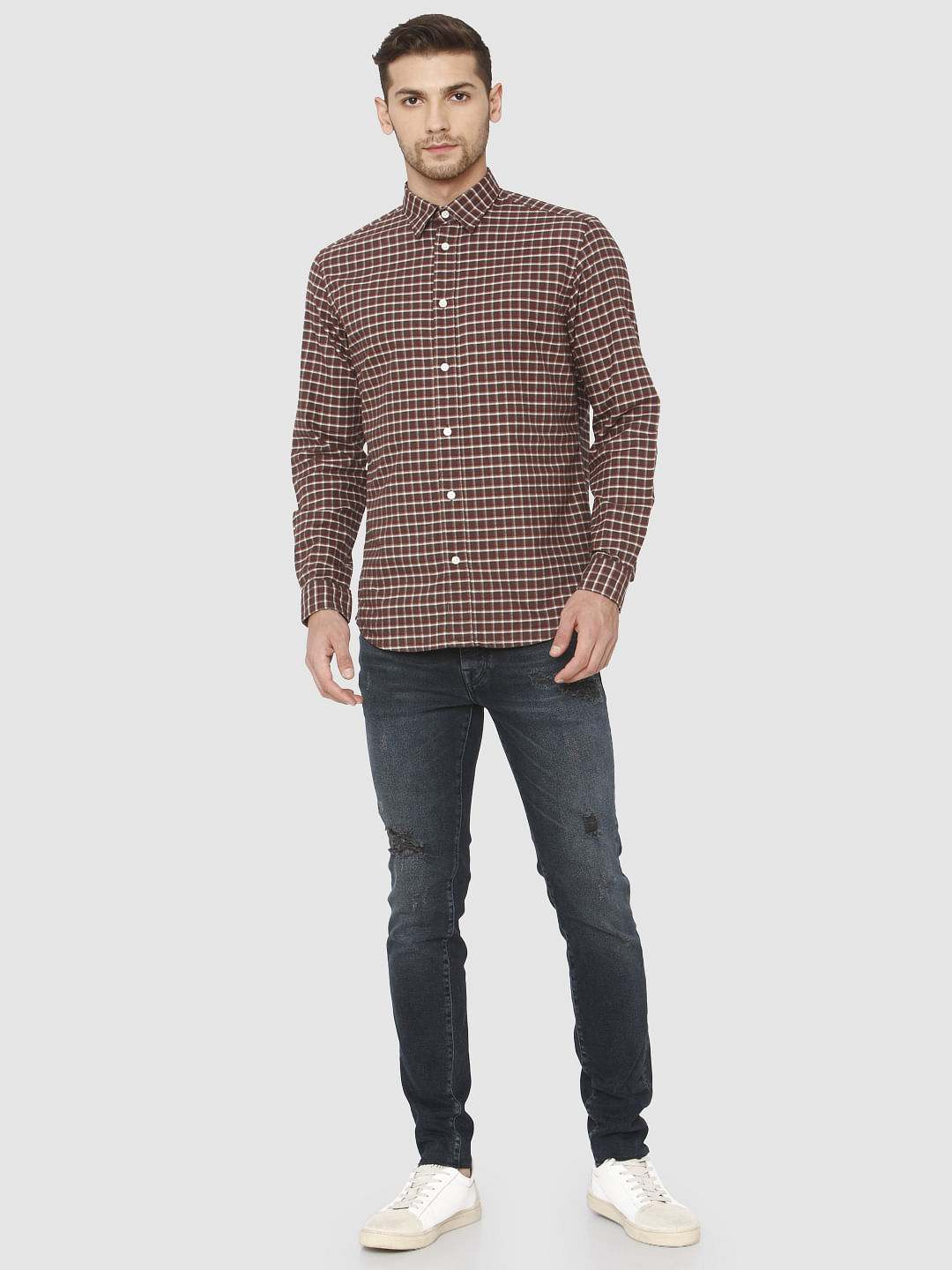 Brown Check Full Sleeves Shirt
