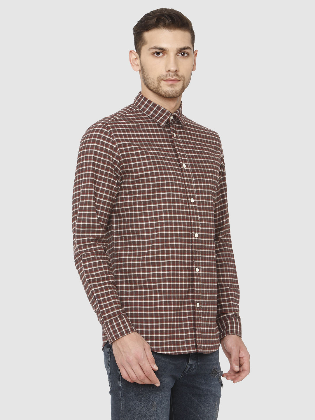 Brown Check Full Sleeves Shirt