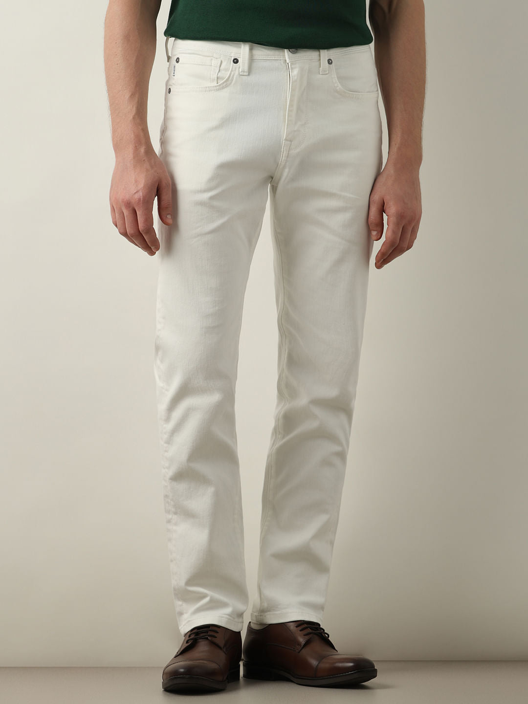 White Mid Rise Scott Straight Fit Jeans