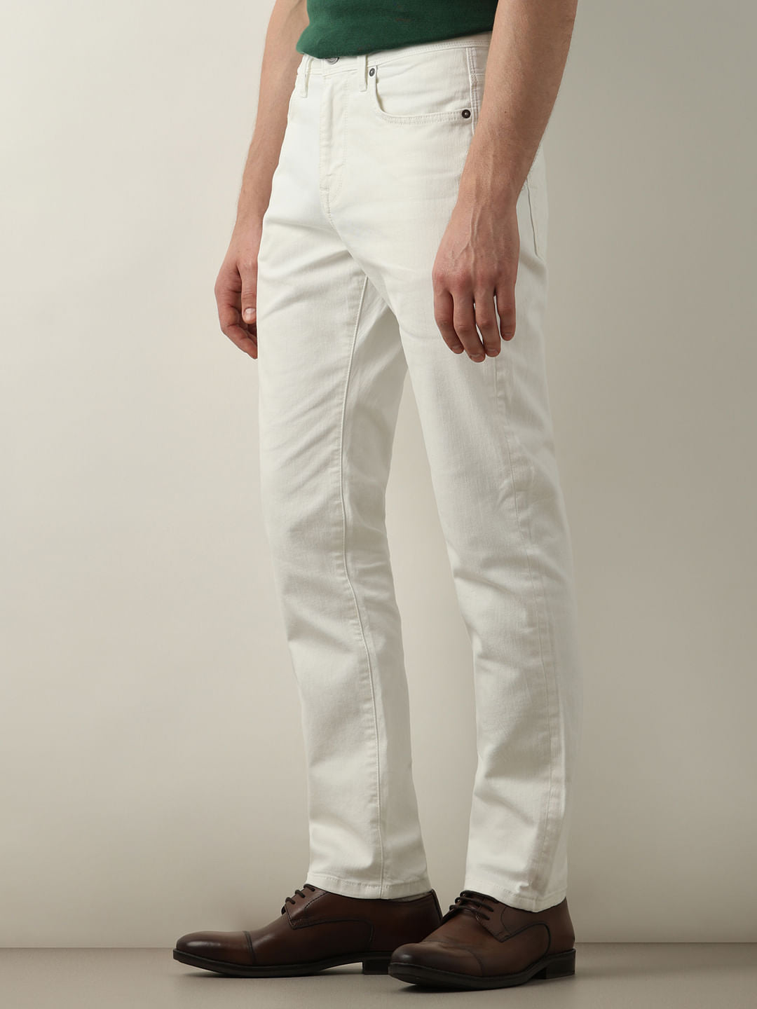 White Mid Rise Scott Straight Fit Jeans