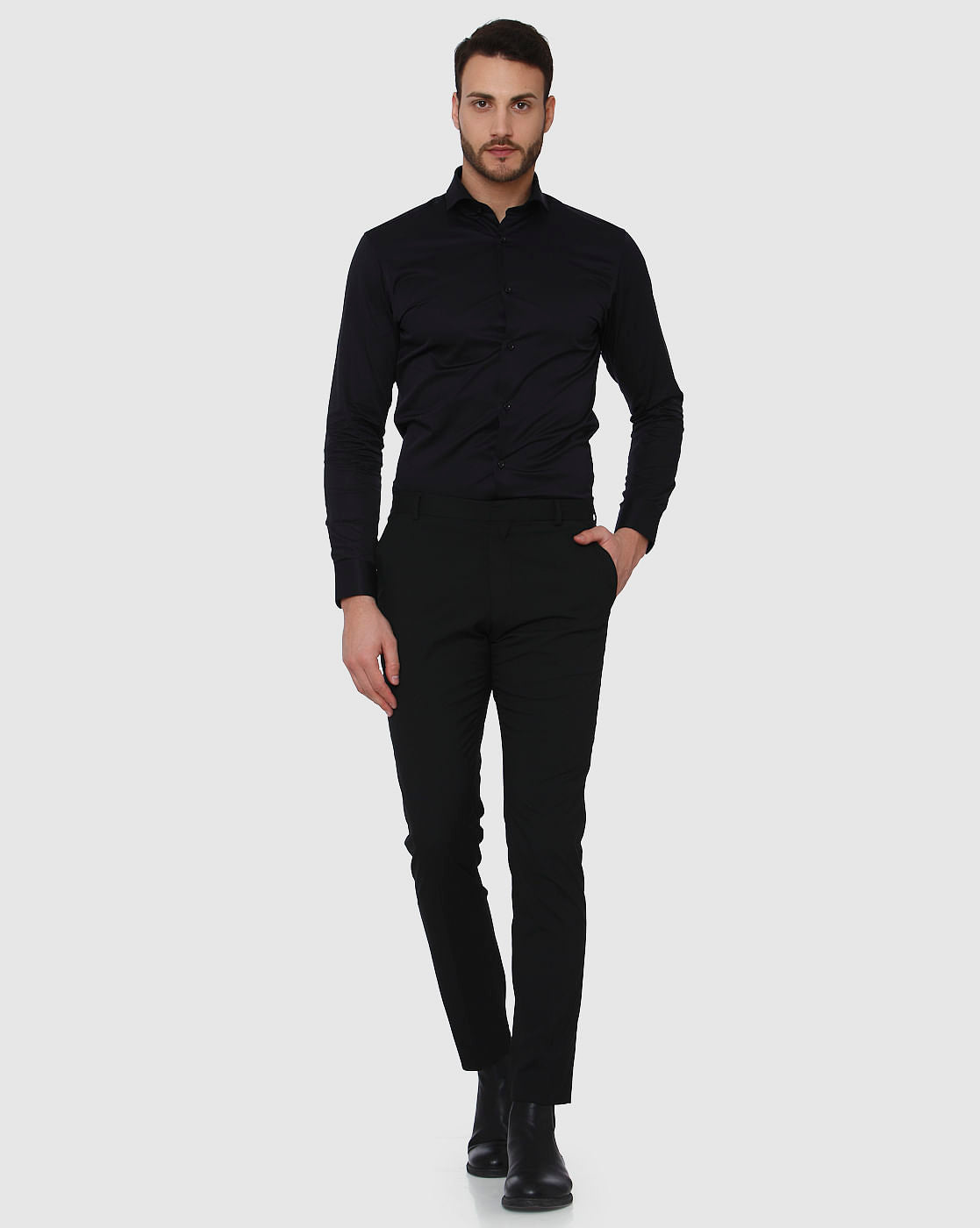 Black Mid Rise Slim Fit Trousers
