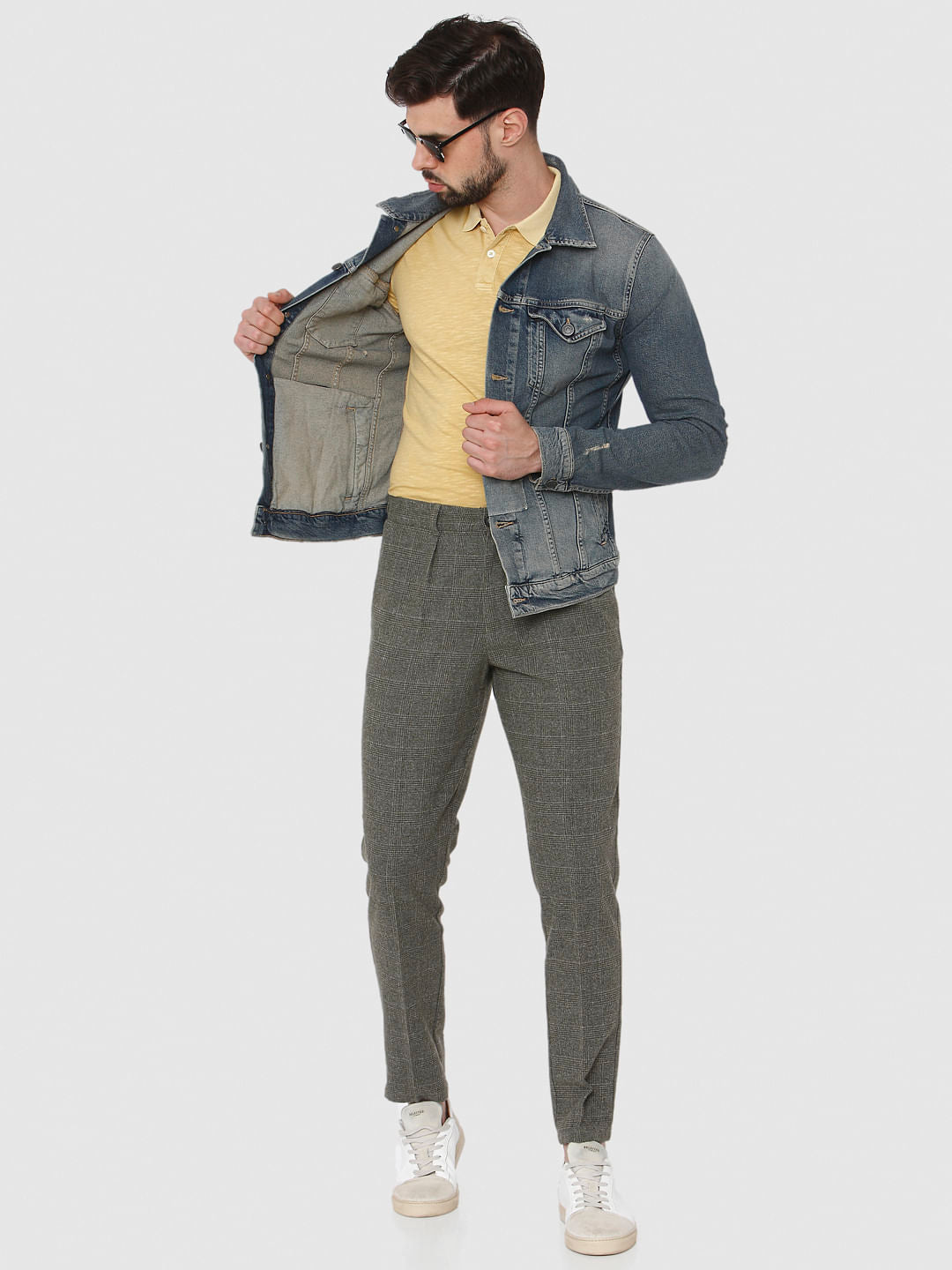 Grey Check Tapered Fit Pants