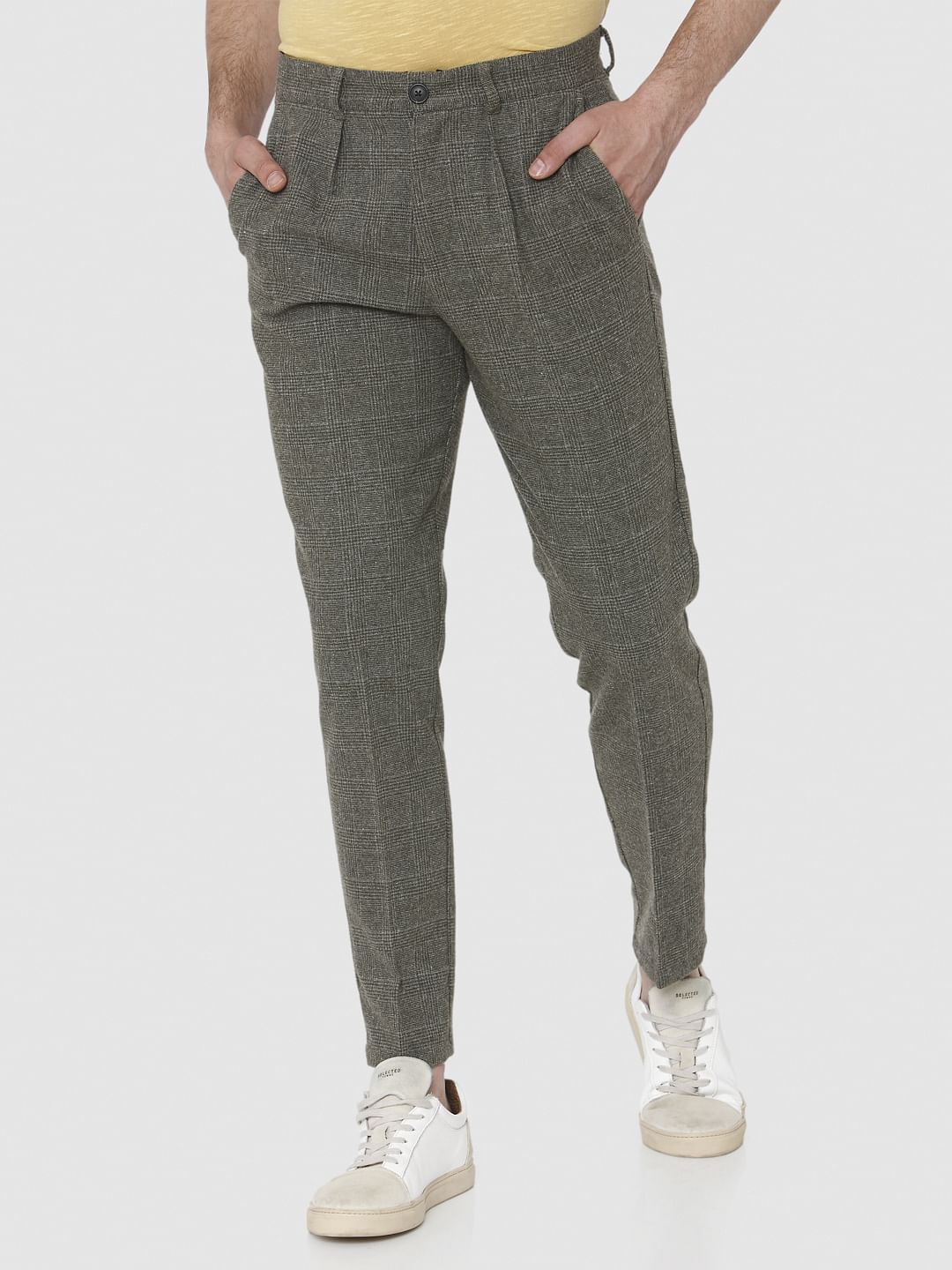 Grey Check Tapered Fit Pants