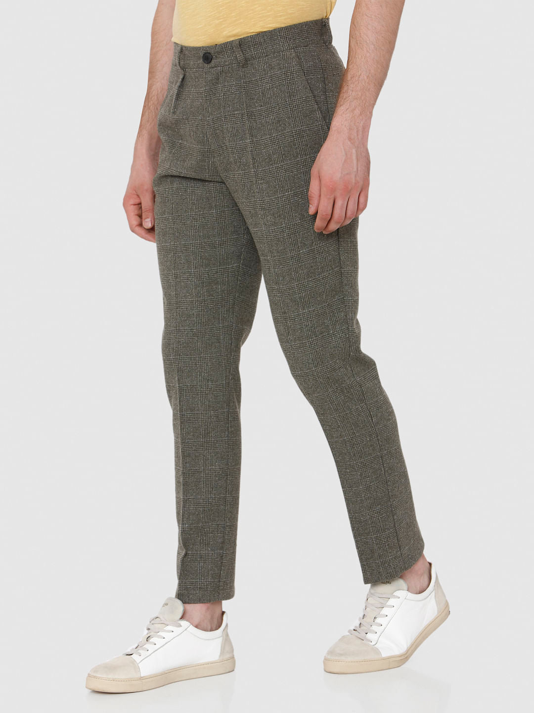 Grey Check Tapered Fit Pants