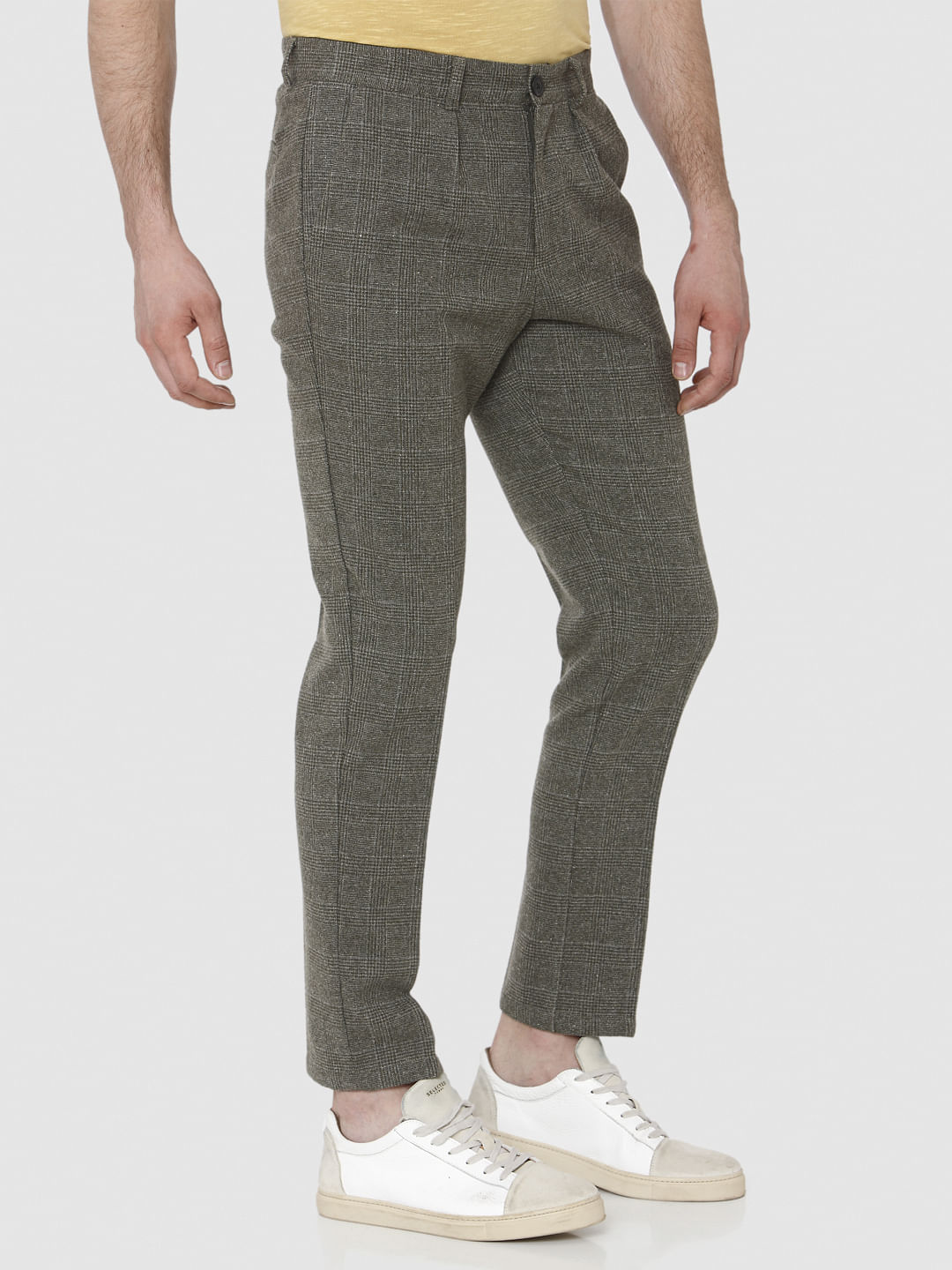 Grey Check Tapered Fit Pants